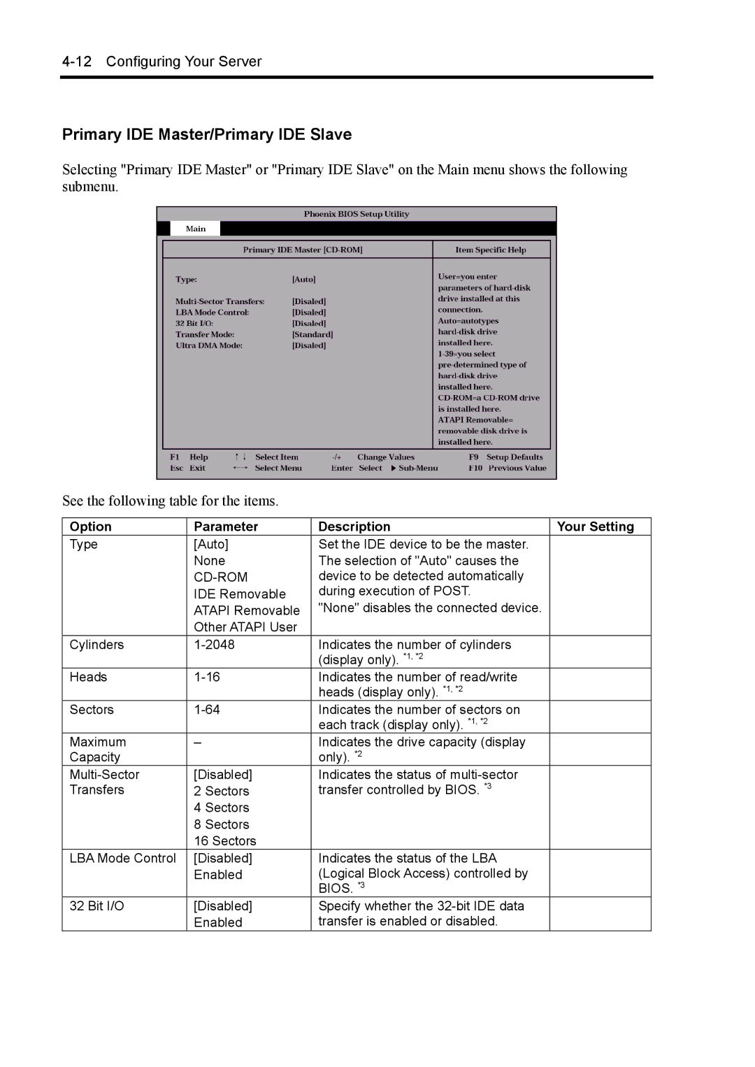 NEC 140Rc-4 manual Primary IDE Master/Primary IDE Slave, Cd-Rom 