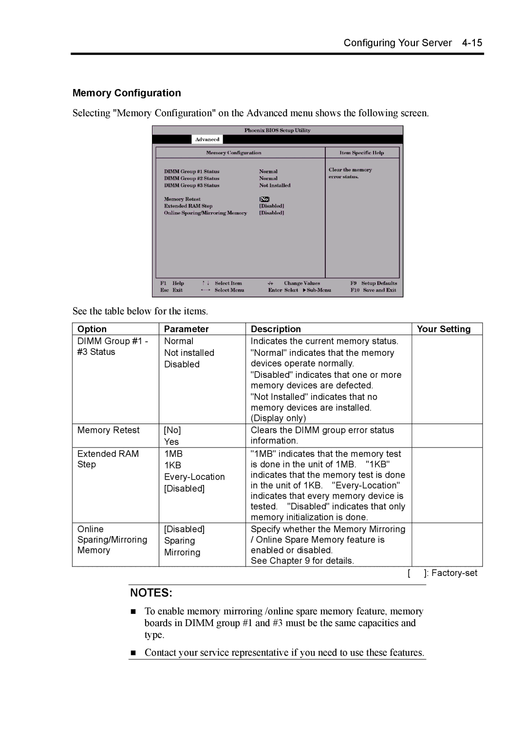 NEC 140Rc-4 manual Memory Configuration, 1KB 