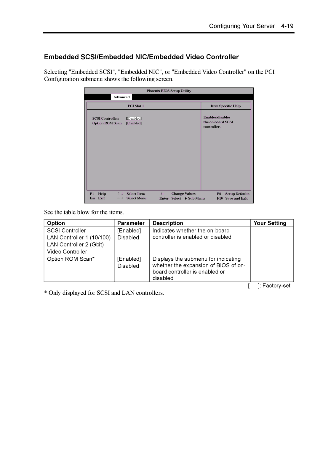 NEC 140Rc-4 manual Embedded SCSI/Embedded NIC/Embedded Video Controller 