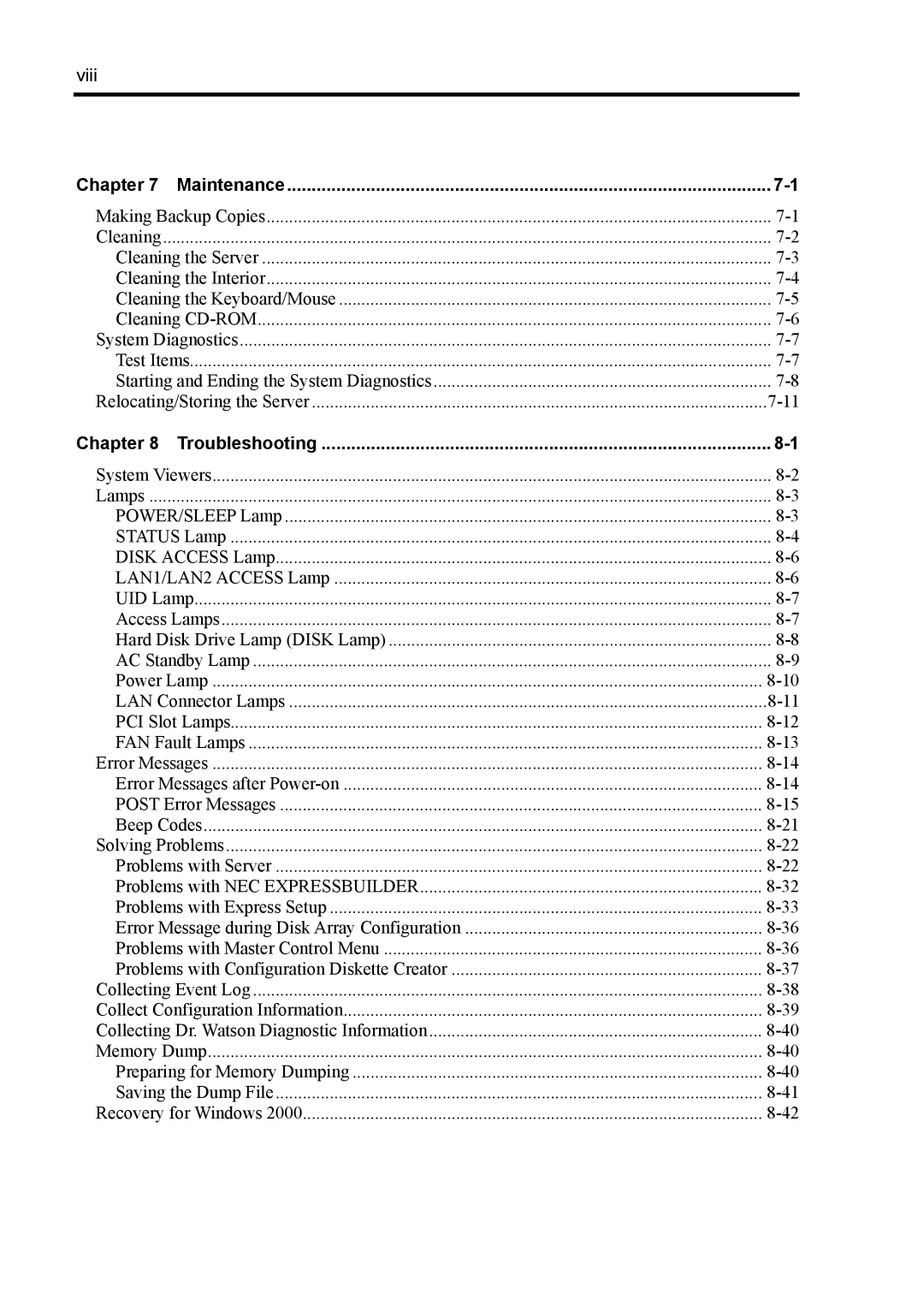 NEC 140Rc-4 manual Viii 