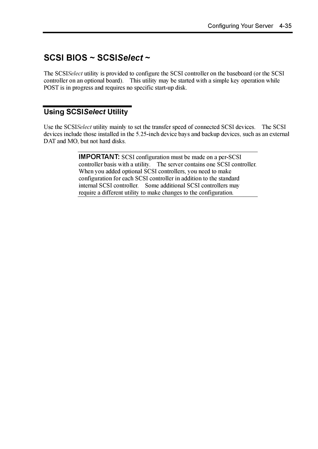 NEC 140Rc-4 manual Scsi Bios ~ SCSISelect ~, Using SCSISelect Utility 