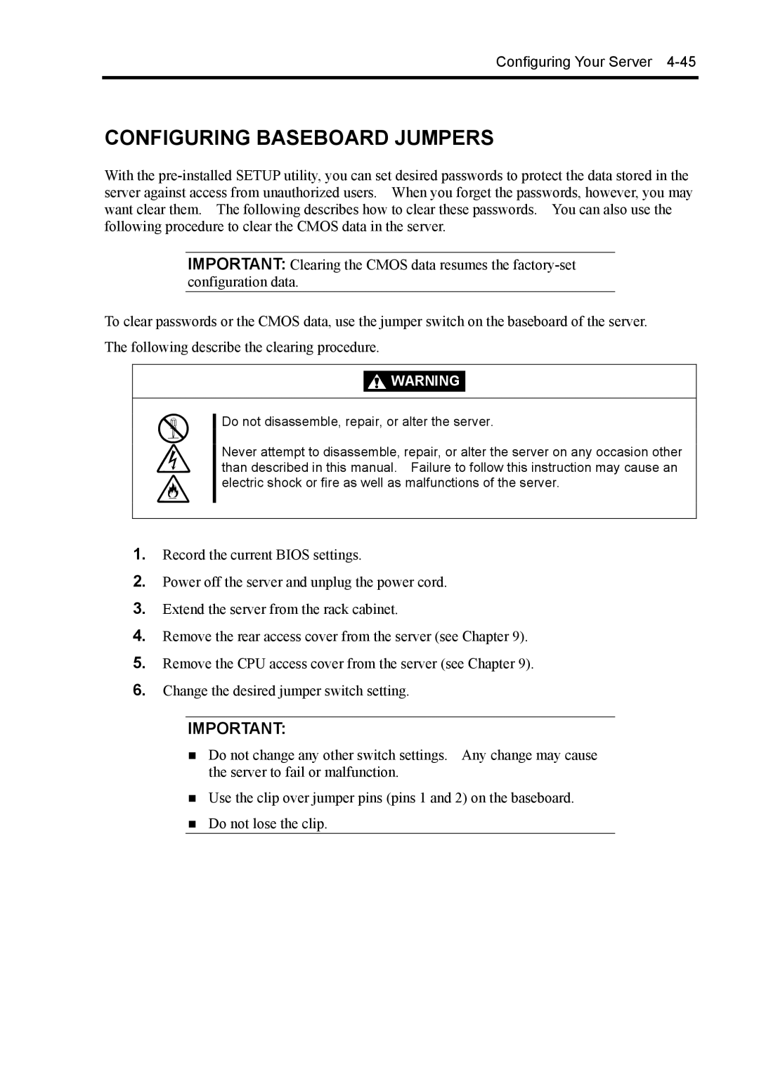 NEC 140Rc-4 manual Configuring Baseboard Jumpers 