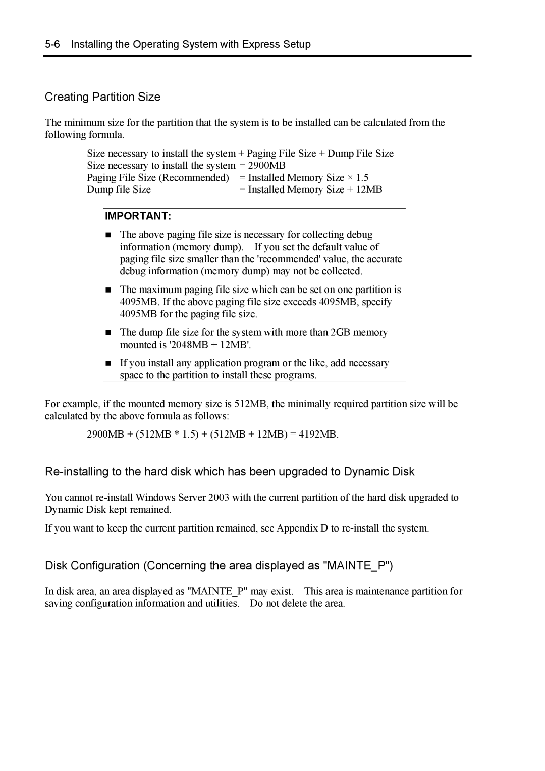 NEC 140Rc-4 manual Creating Partition Size 