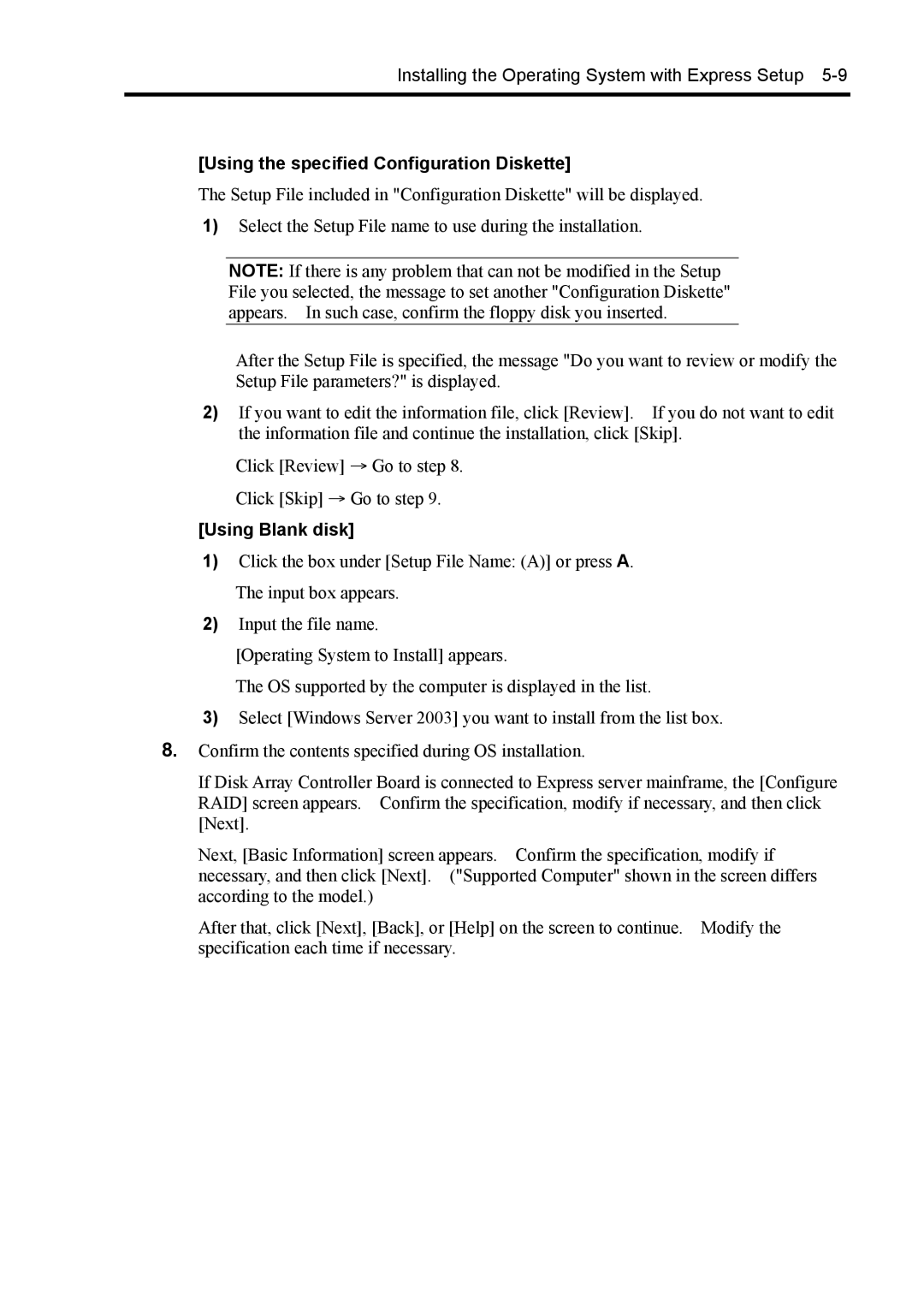 NEC 140Rc-4 manual Using the specified Configuration Diskette, Using Blank disk 