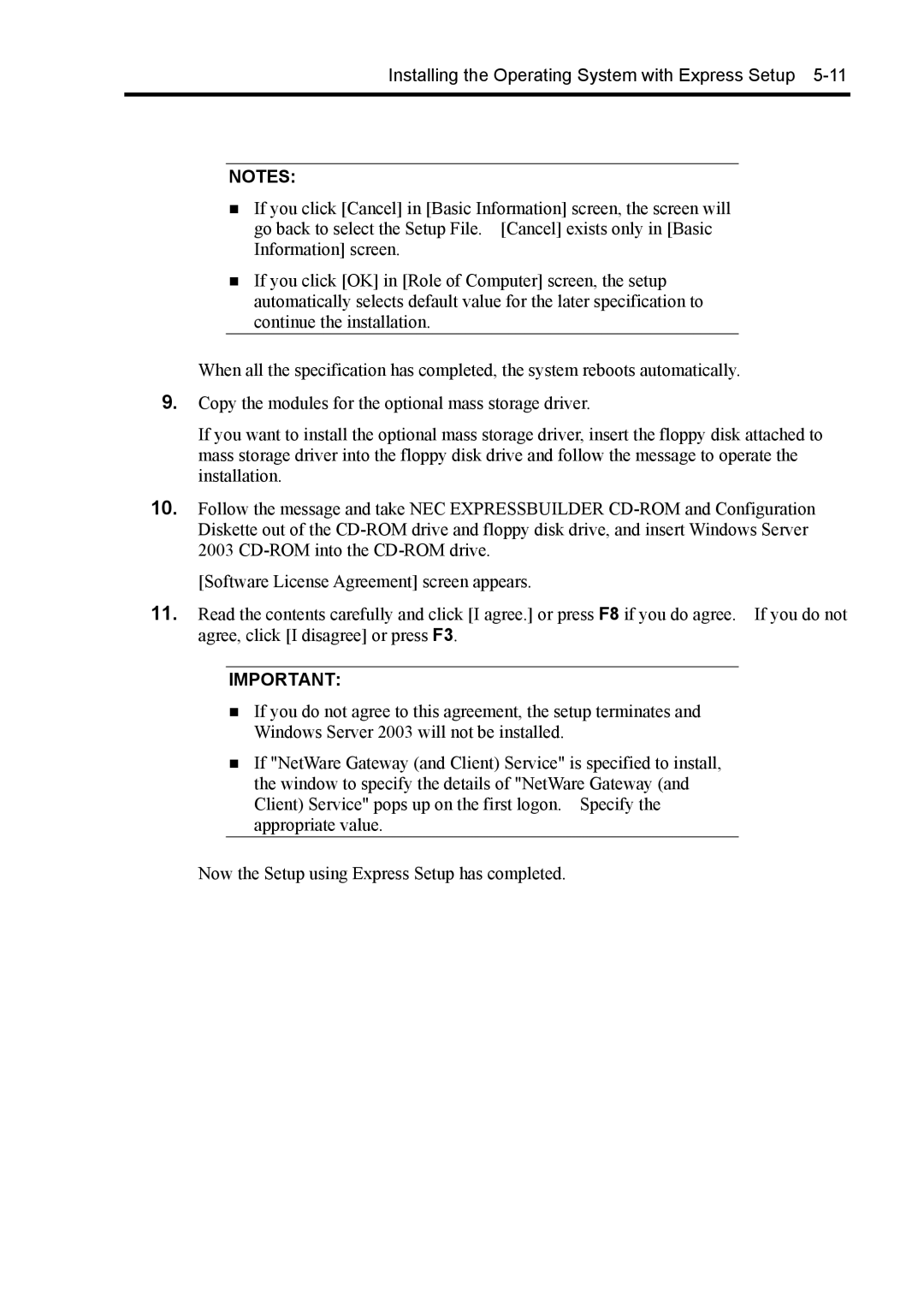 NEC 140Rc-4 manual Installing the Operating System with Express Setup 