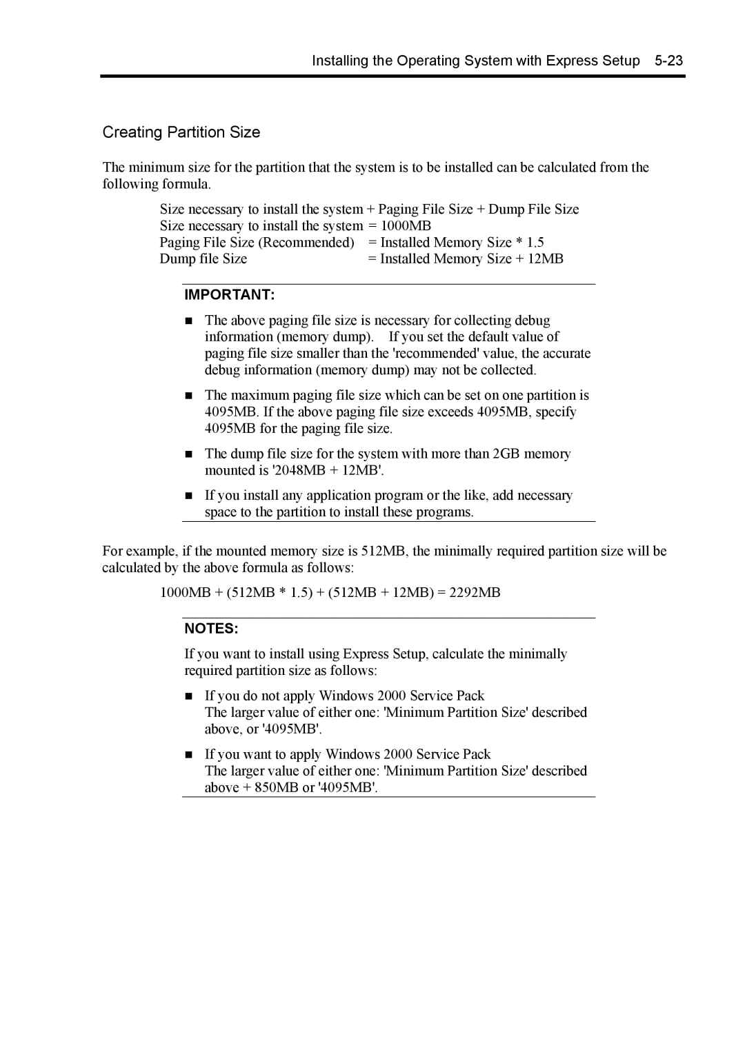 NEC 140Rc-4 manual Creating Partition Size 