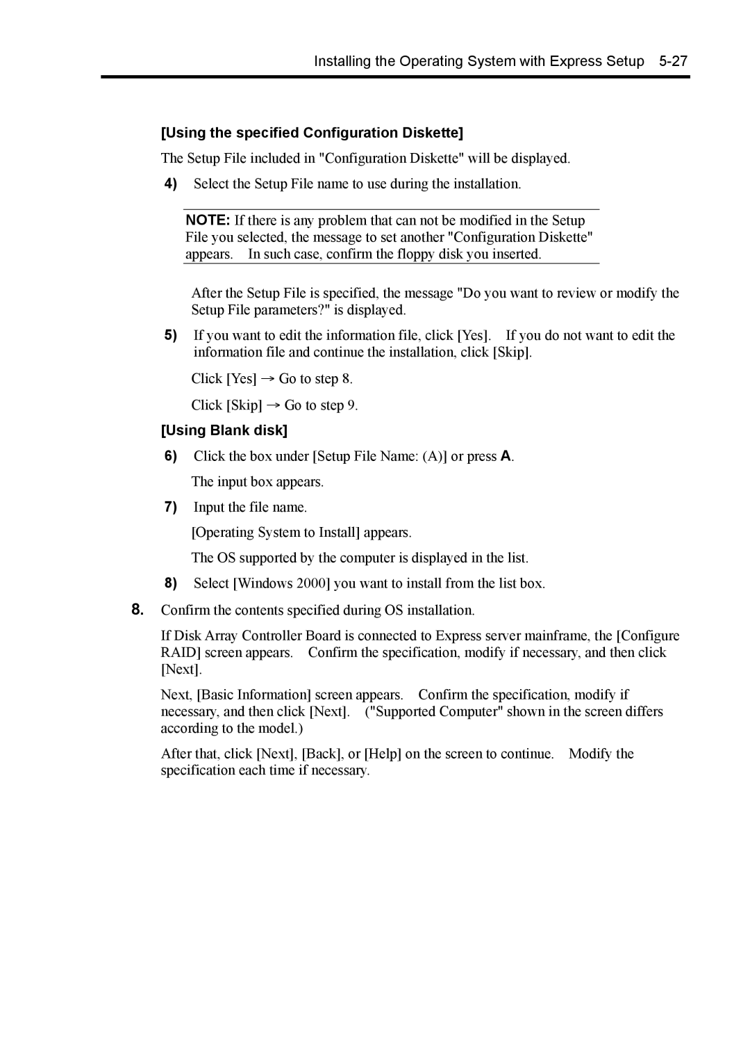 NEC 140Rc-4 manual Using the specified Configuration Diskette 