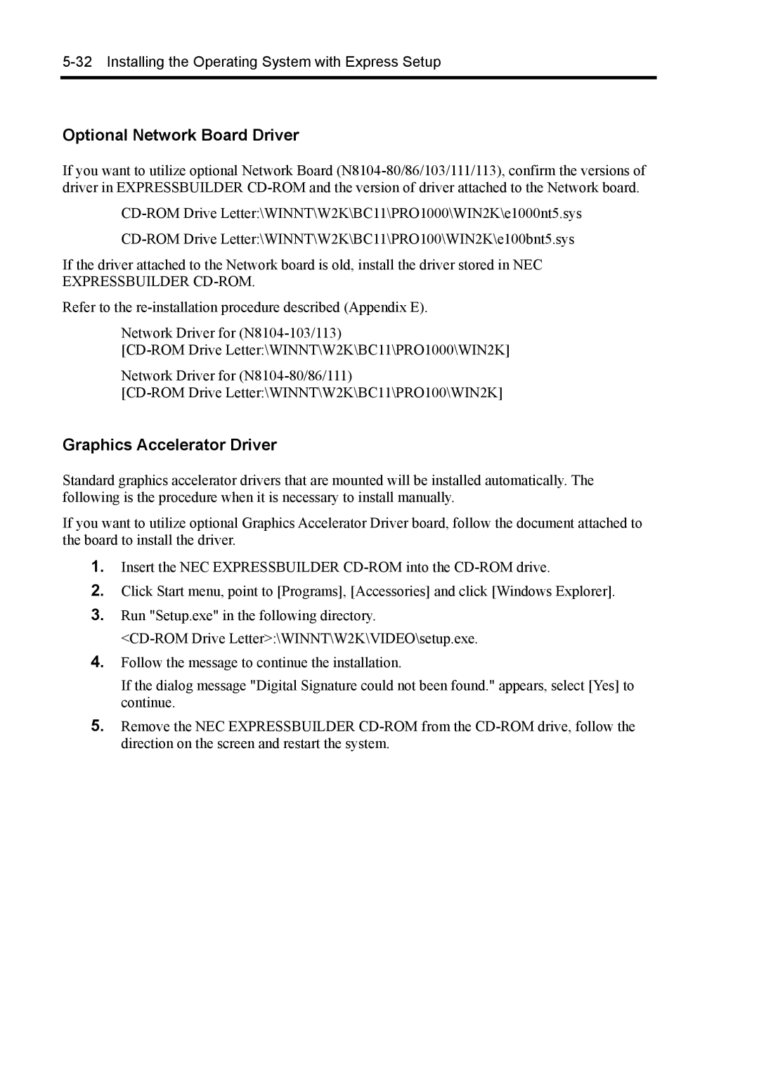 NEC 140Rc-4 manual Optional Network Board Driver, Graphics Accelerator Driver 