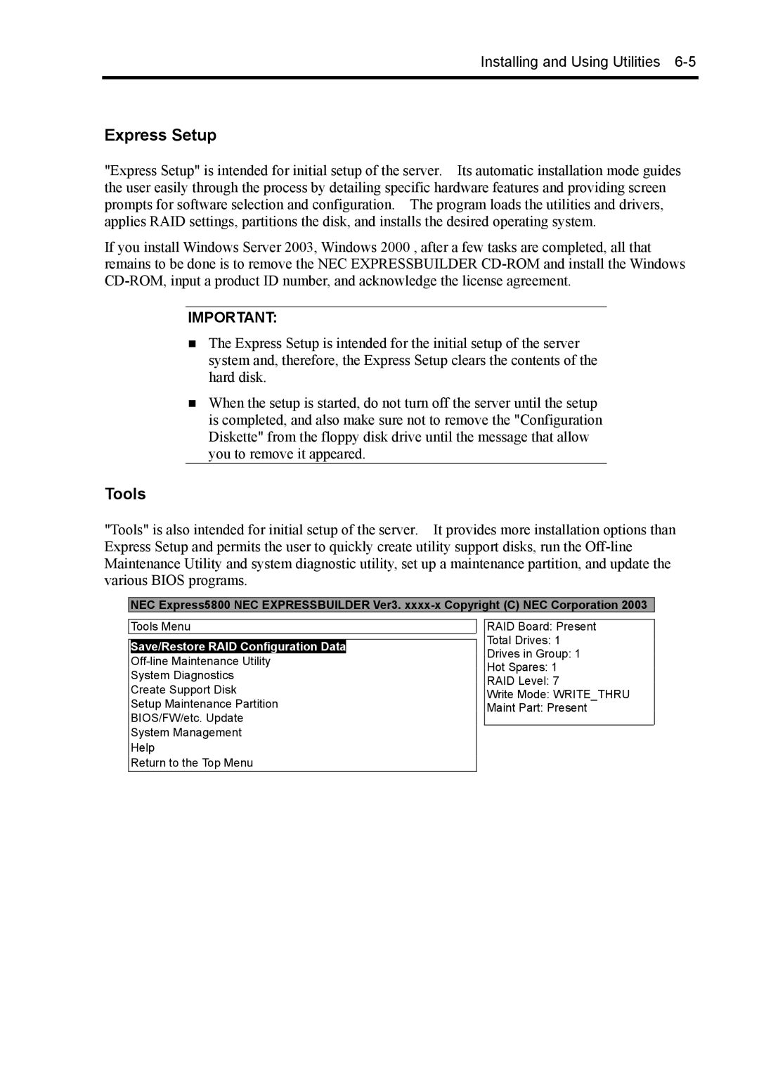 NEC 140Rc-4 manual Express Setup, Tools 