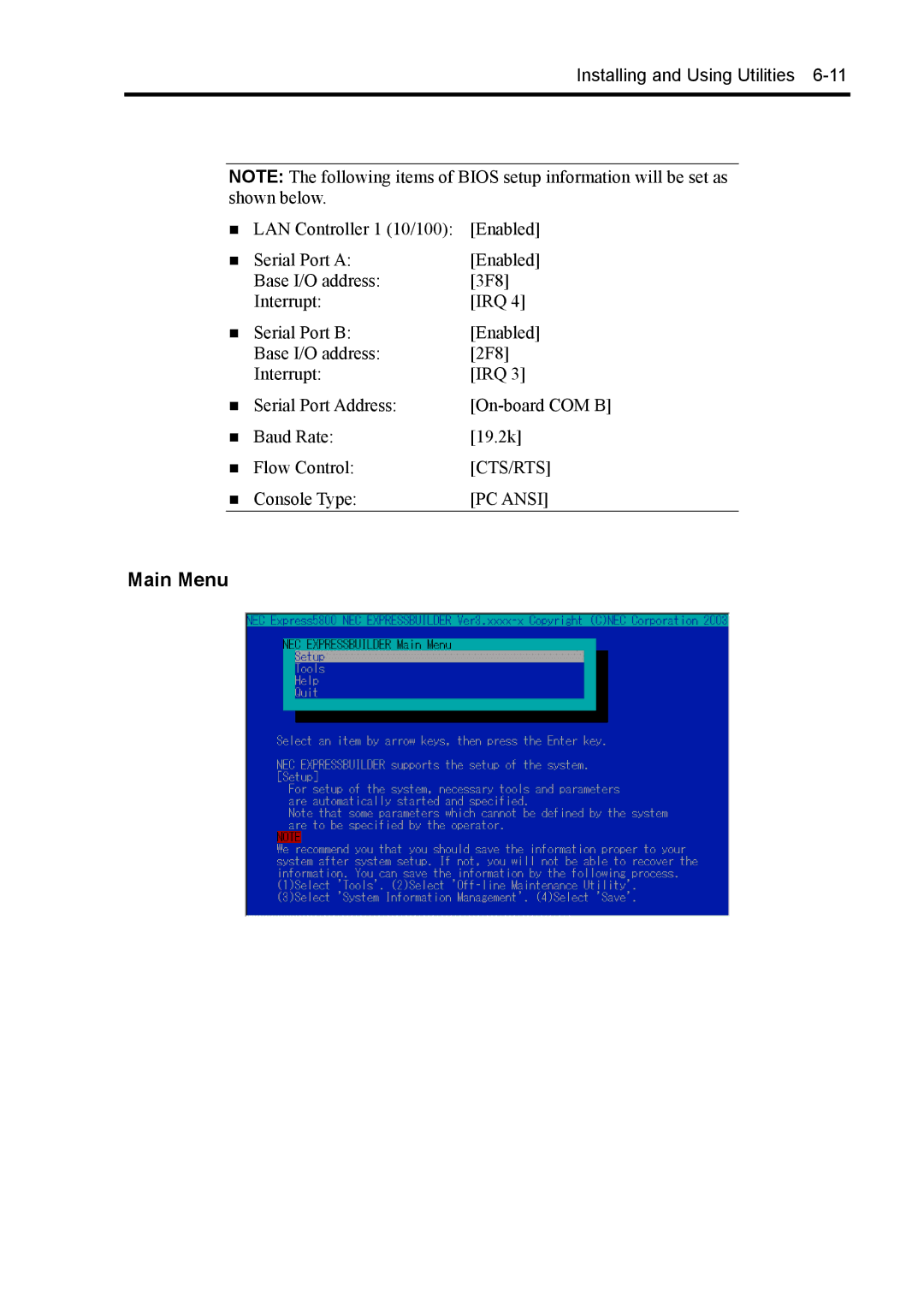 NEC 140Rc-4 manual Main Menu 