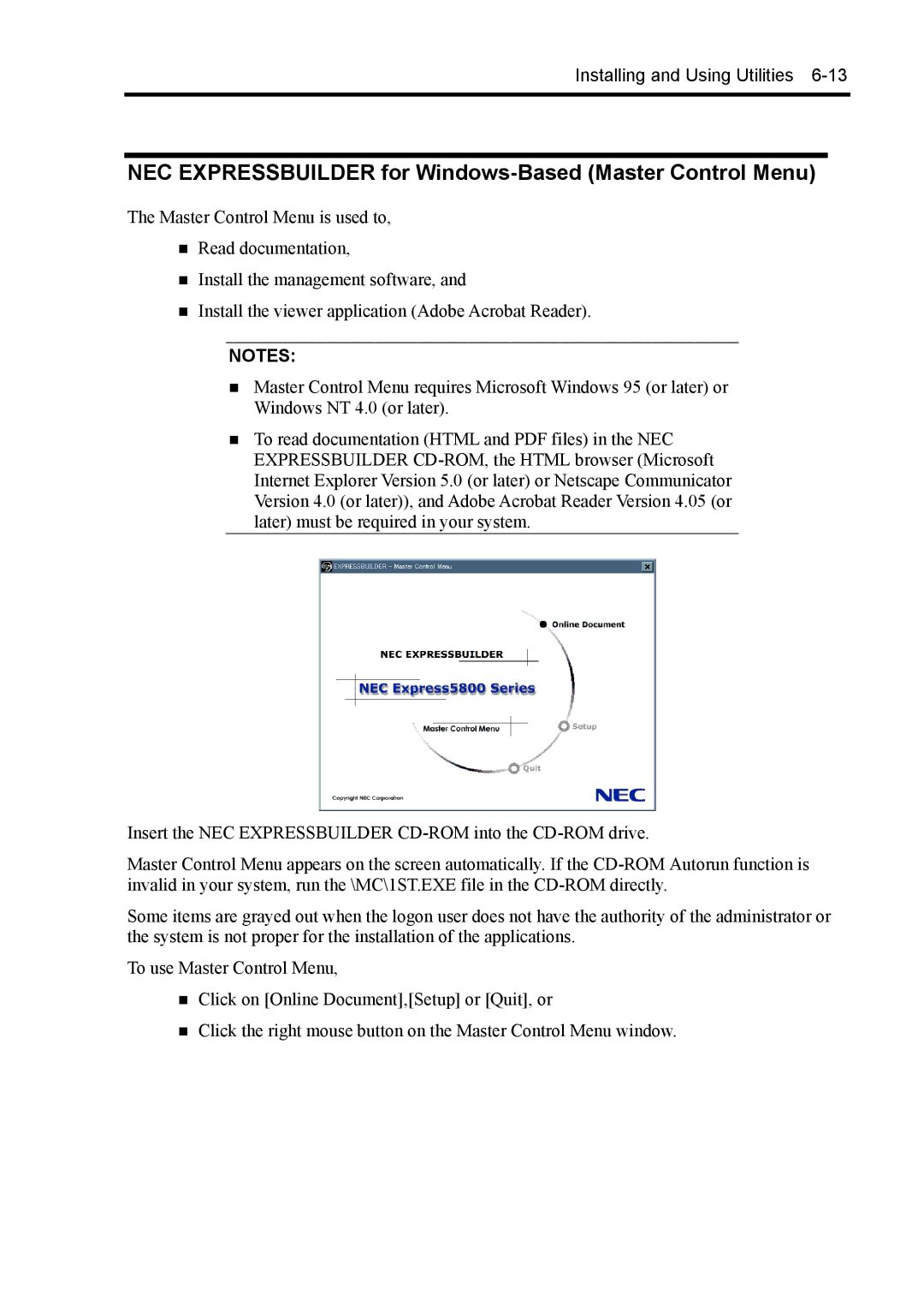 NEC 140Rc-4 manual NEC Expressbuilder for Windows-Based Master Control Menu 