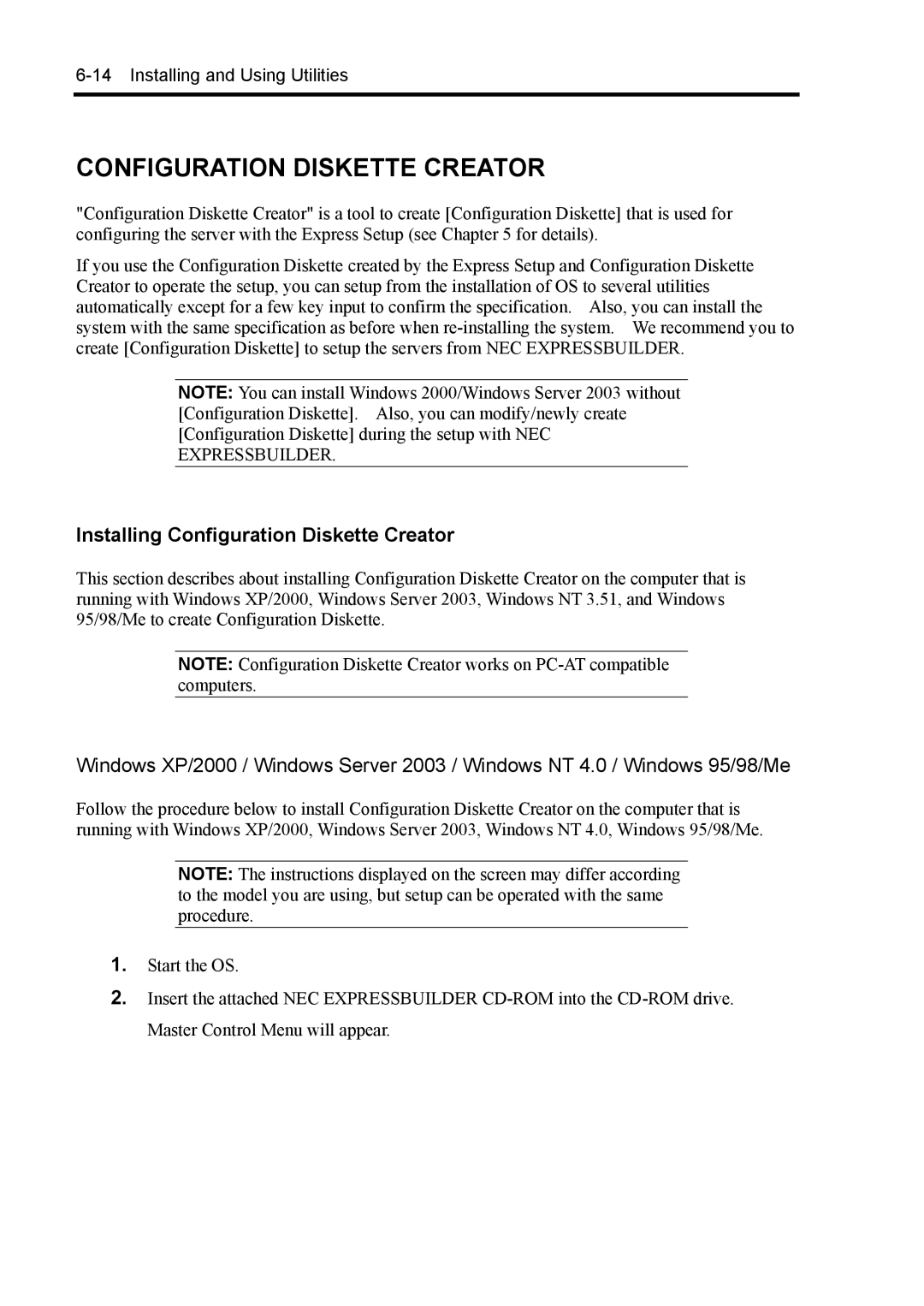 NEC 140Rc-4 manual Installing Configuration Diskette Creator 