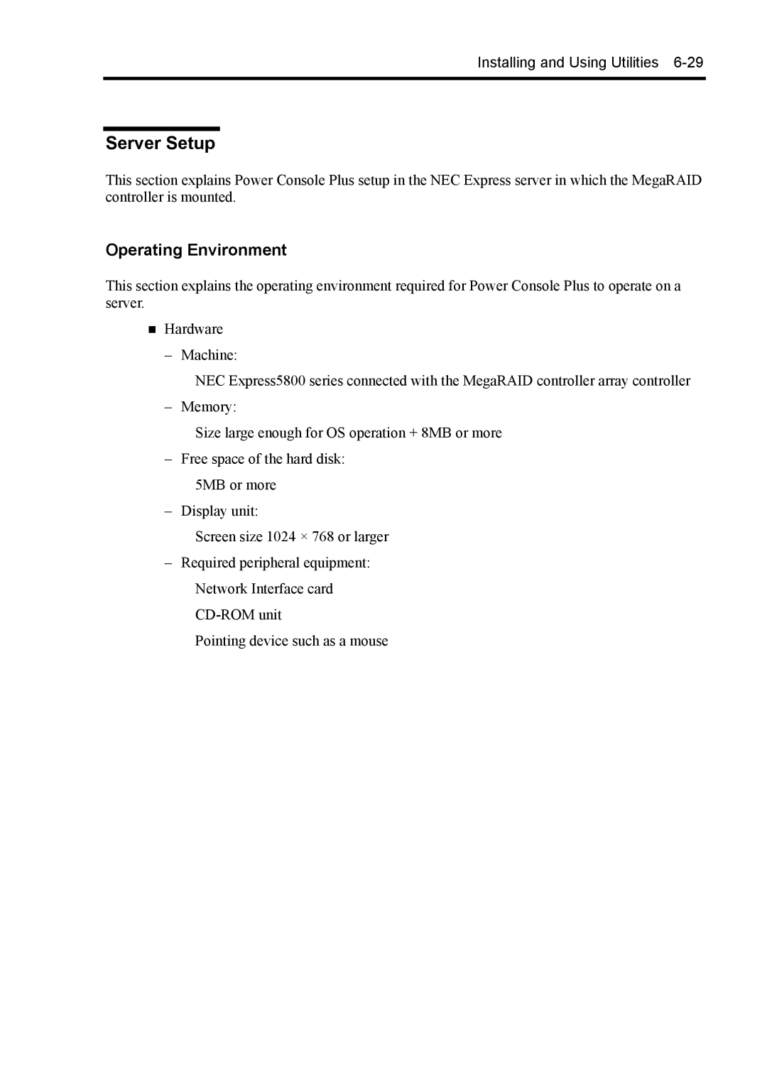 NEC 140Rc-4 manual Server Setup, Operating Environment 