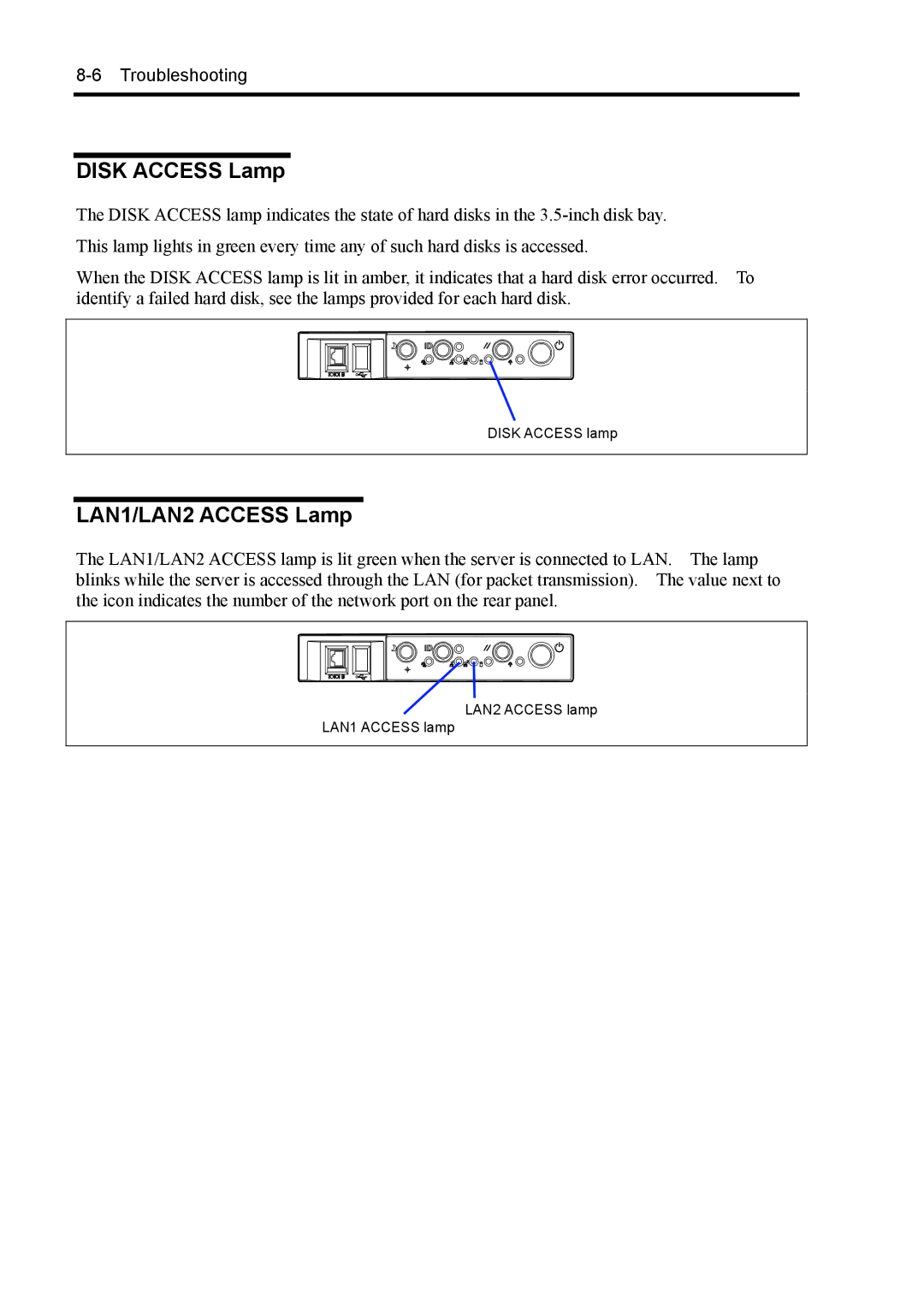 NEC 140Rc-4 manual Disk Access Lamp, LAN1/LAN2 Access Lamp 