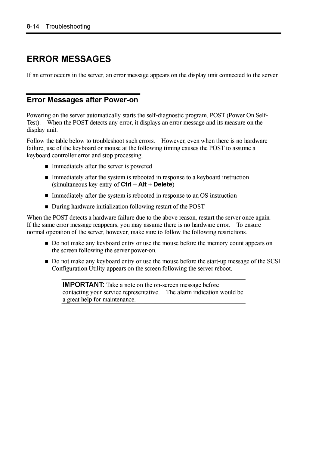 NEC 140Rc-4 manual Error Messages after Power-on 