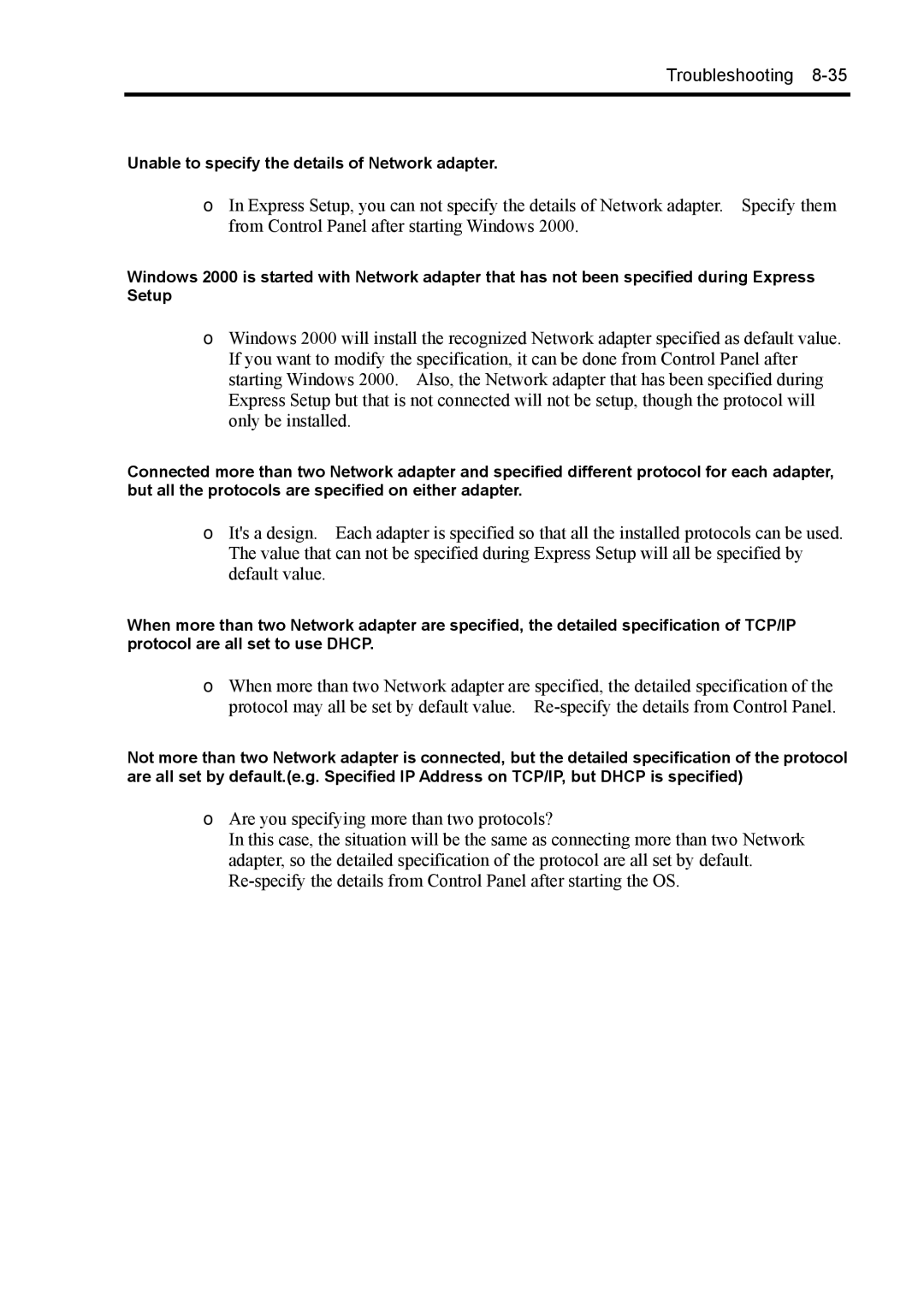 NEC 140Rc-4 manual Unable to specify the details of Network adapter 