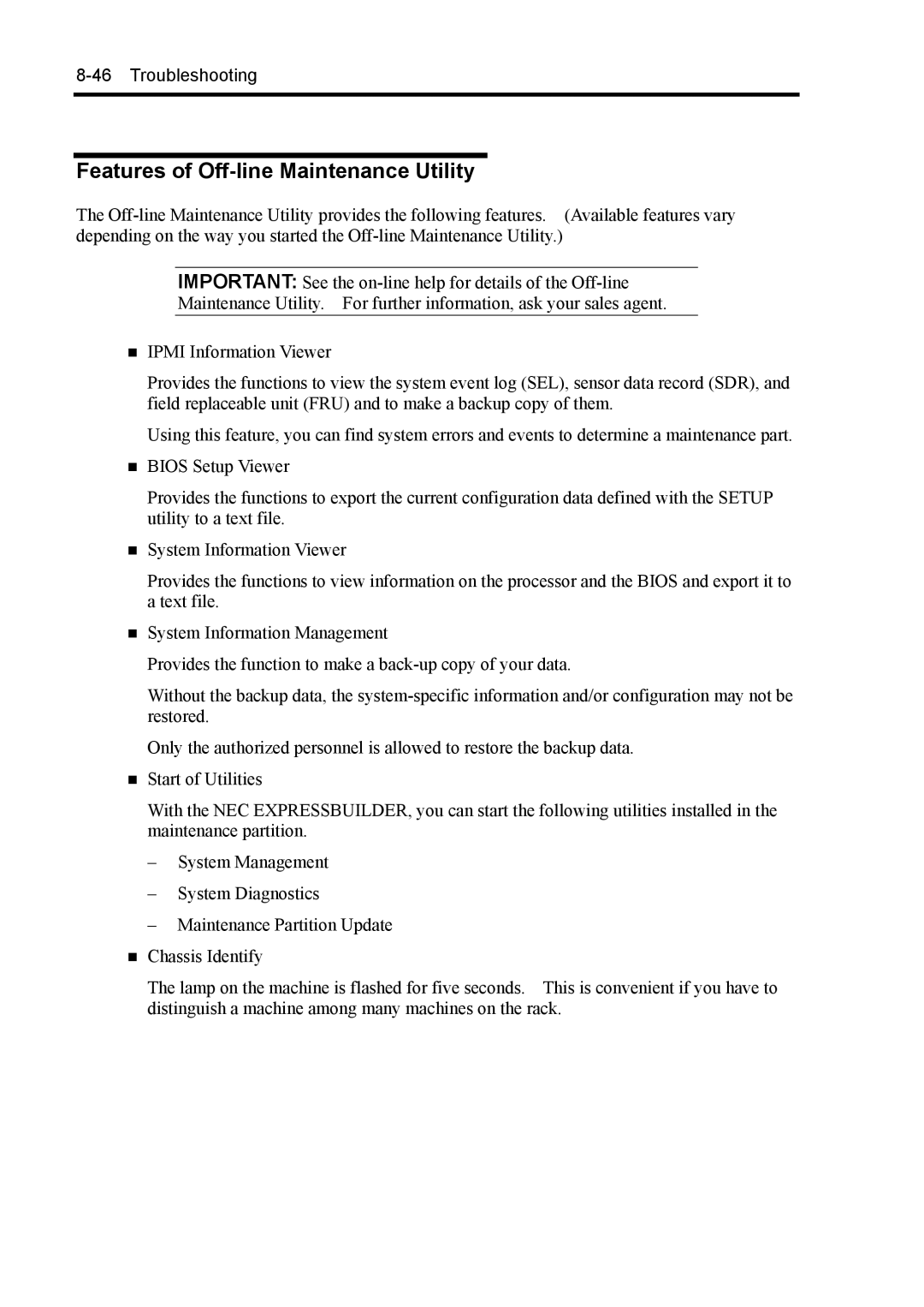 NEC 140Rc-4 manual Features of Off-line Maintenance Utility 