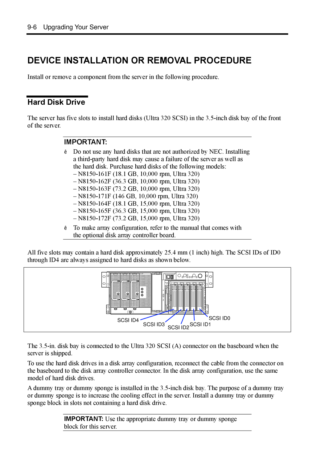 NEC 140Rc-4 manual Device Installation or Removal Procedure, Hard Disk Drive 