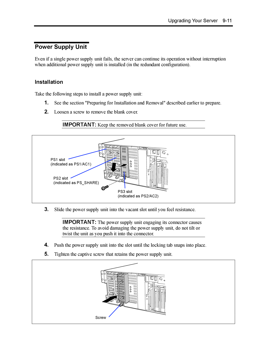 NEC 140Rc-4 manual Power Supply Unit, Installation 