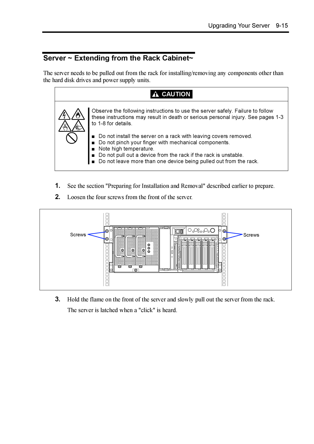 NEC 140Rc-4 manual Server ~ Extending from the Rack Cabinet~ 