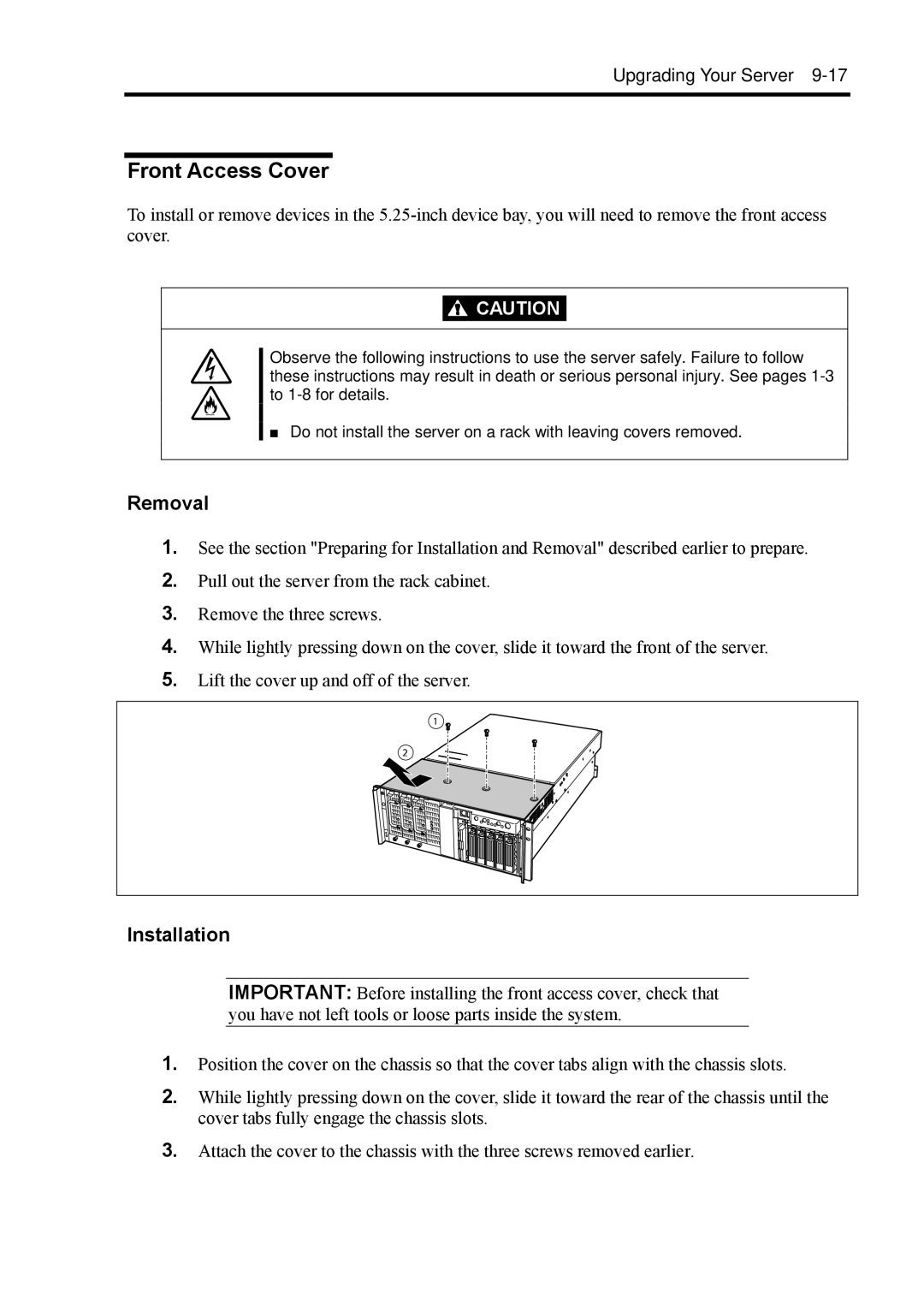 NEC 140Rc-4 manual Front Access Cover, Removal 