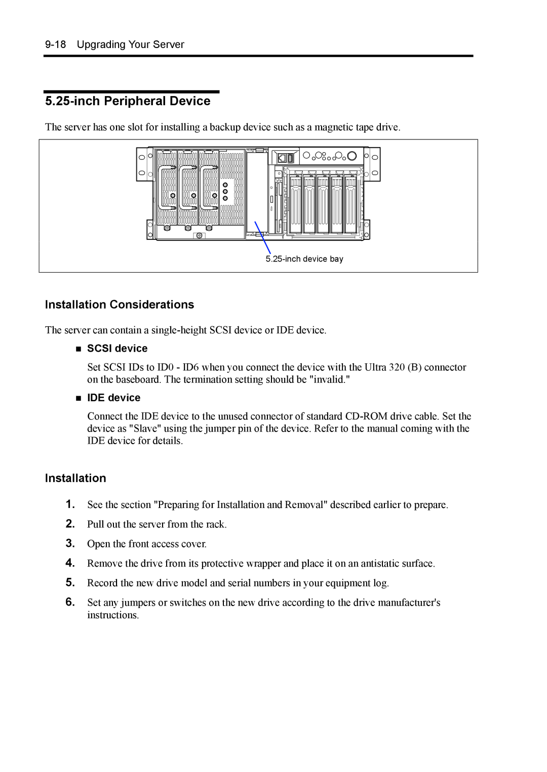 NEC 140Rc-4 manual Inch Peripheral Device, Installation Considerations, „ Scsi device, „ IDE device 