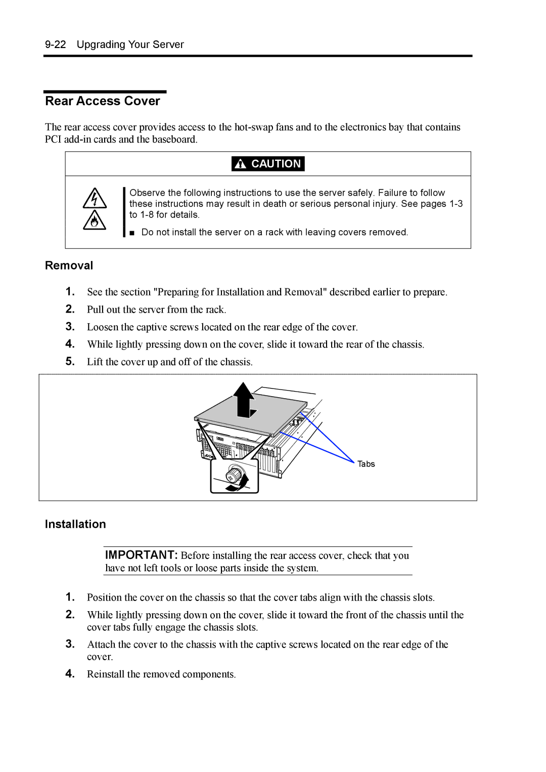 NEC 140Rc-4 manual Rear Access Cover, Installation 