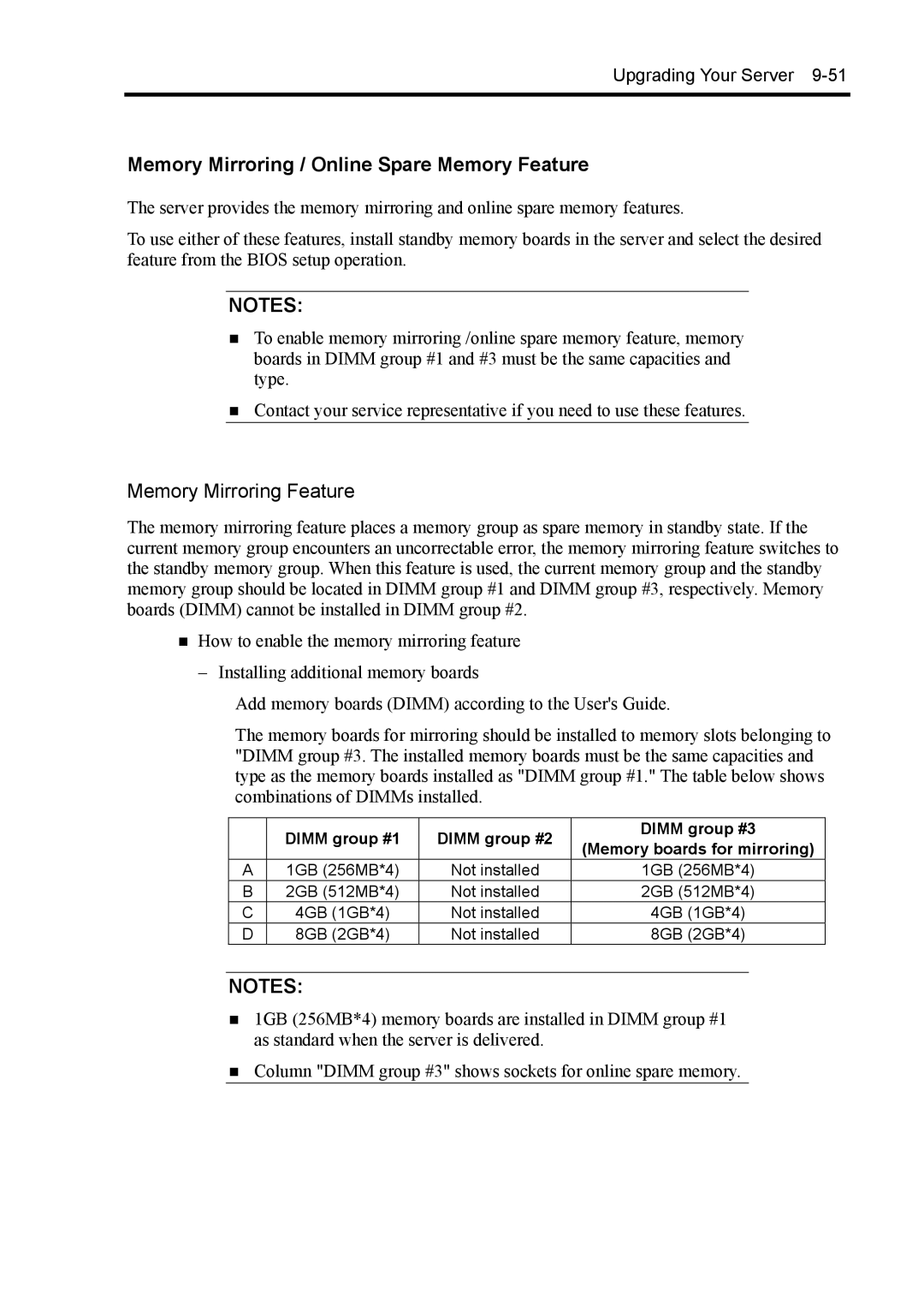 NEC 140Rc-4 manual Memory Mirroring / Online Spare Memory Feature, Memory Mirroring Feature 