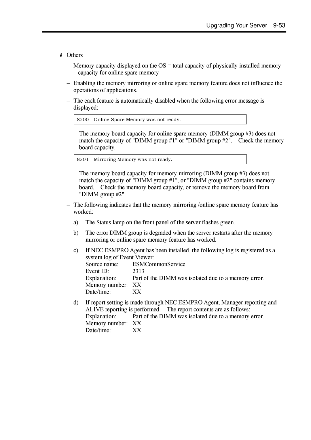 NEC 140Rc-4 manual Online Spare Memory was not ready 