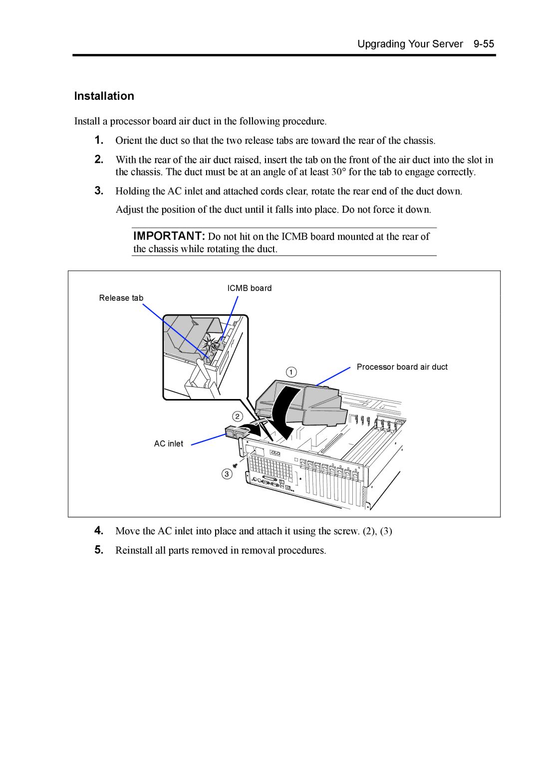 NEC 140Rc-4 manual Move the AC inlet into place and attach it using the screw 