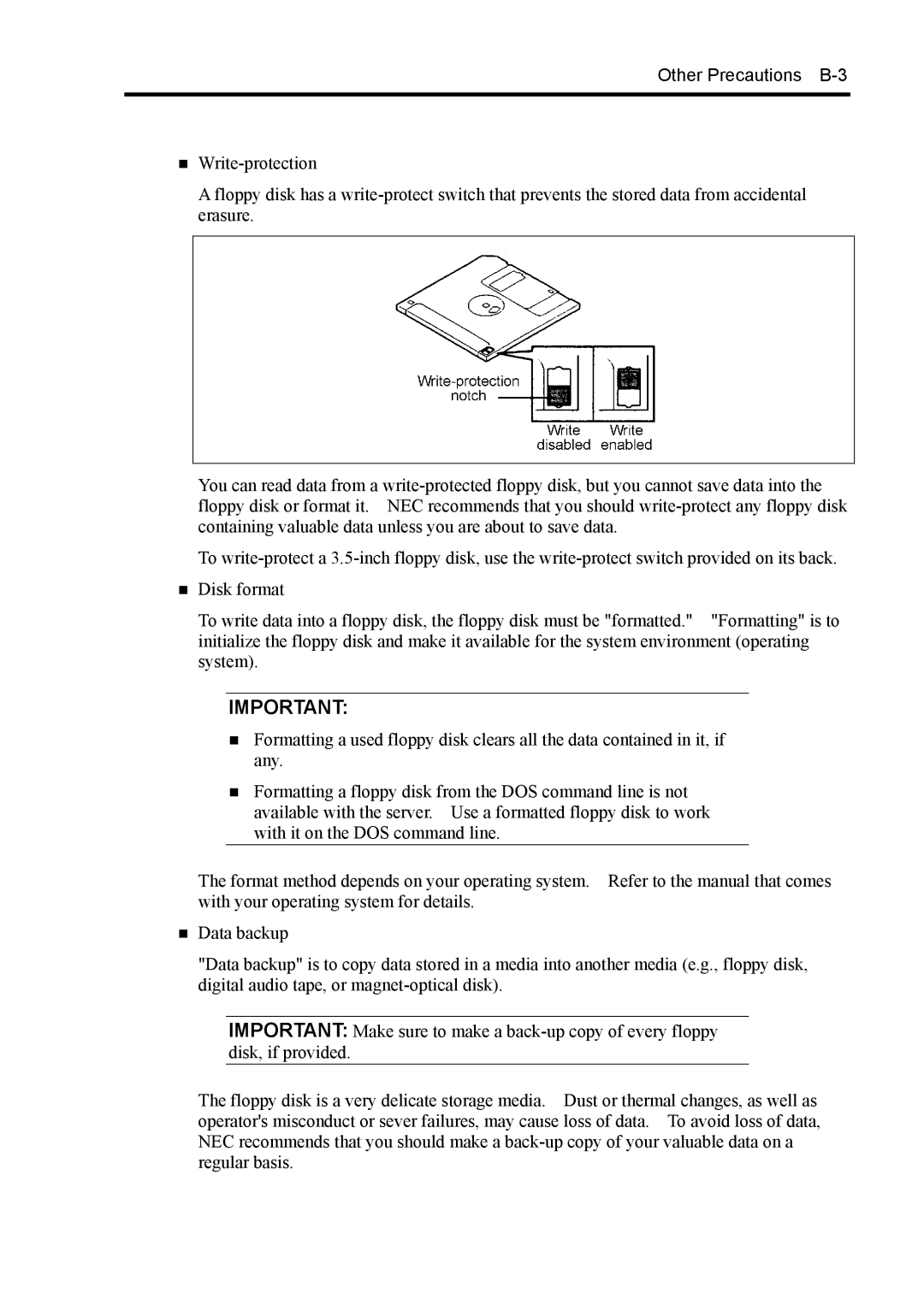 NEC 140Rc-4 manual Other Precautions B-3 