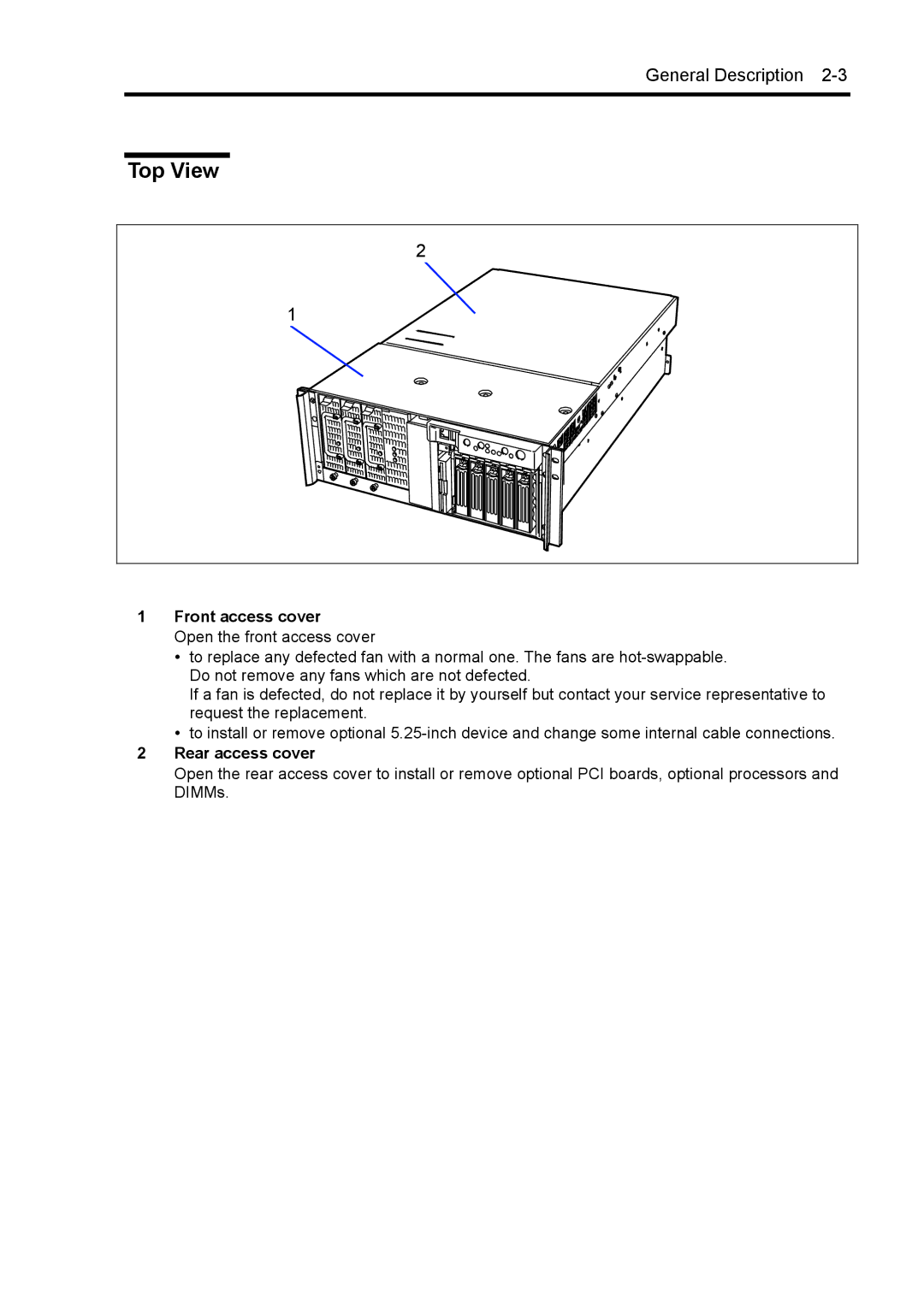 NEC 140Rc-4 manual Top View, Front access cover, Rear access cover 