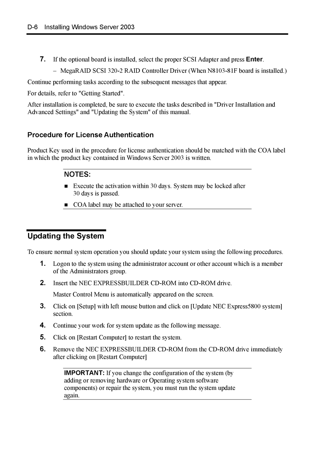 NEC 140Rc-4 manual Updating the System, Procedure for License Authentication 