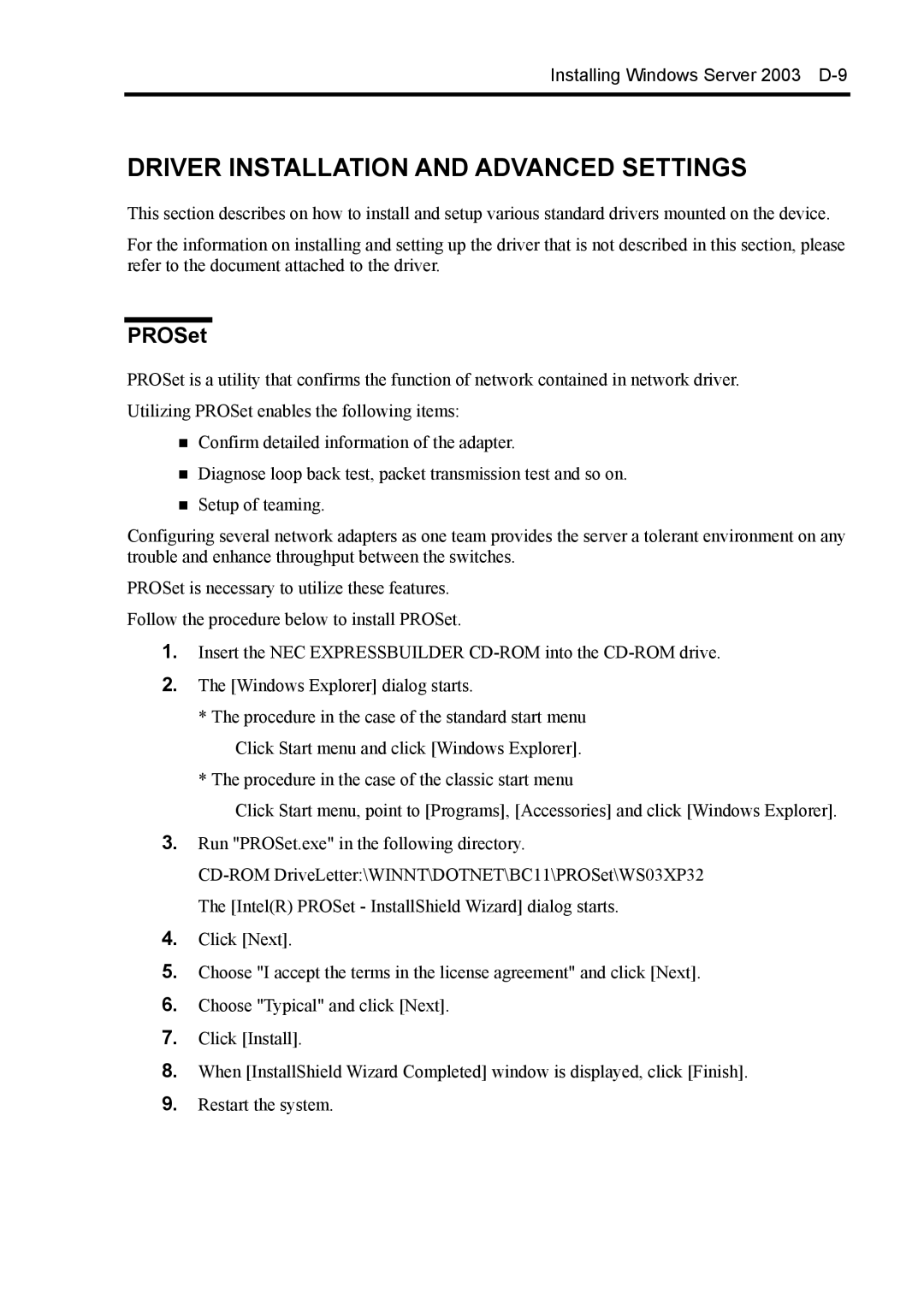 NEC 140Rc-4 manual Driver Installation and Advanced Settings, PROSet 