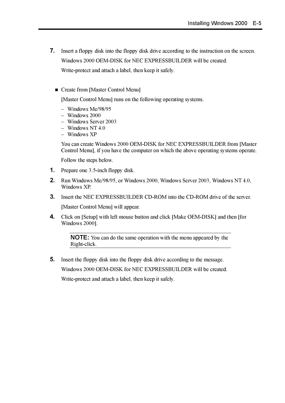 NEC 140Rc-4 manual Installing Windows 2000 E-5 