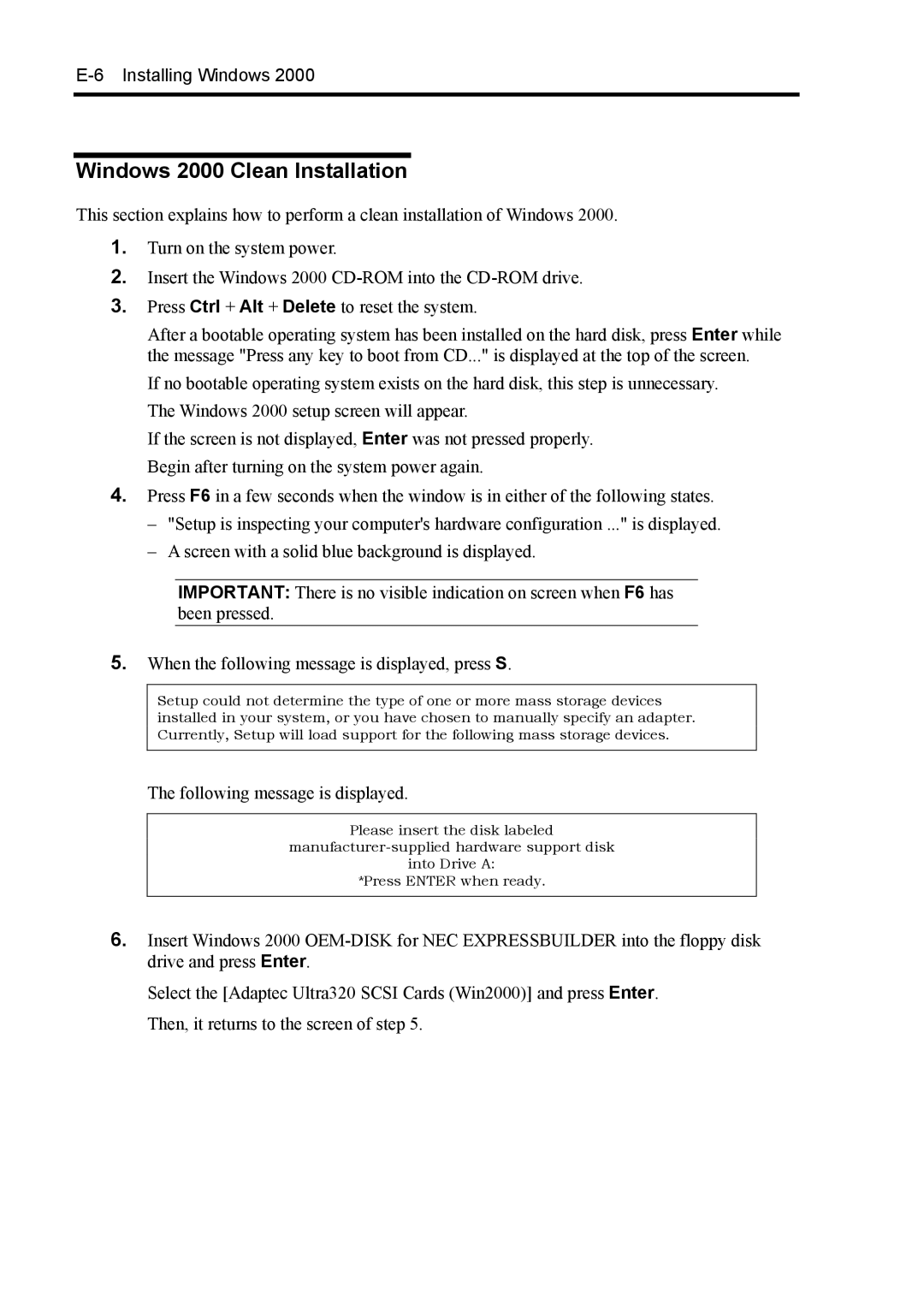 NEC 140Rc-4 manual Windows 2000 Clean Installation 