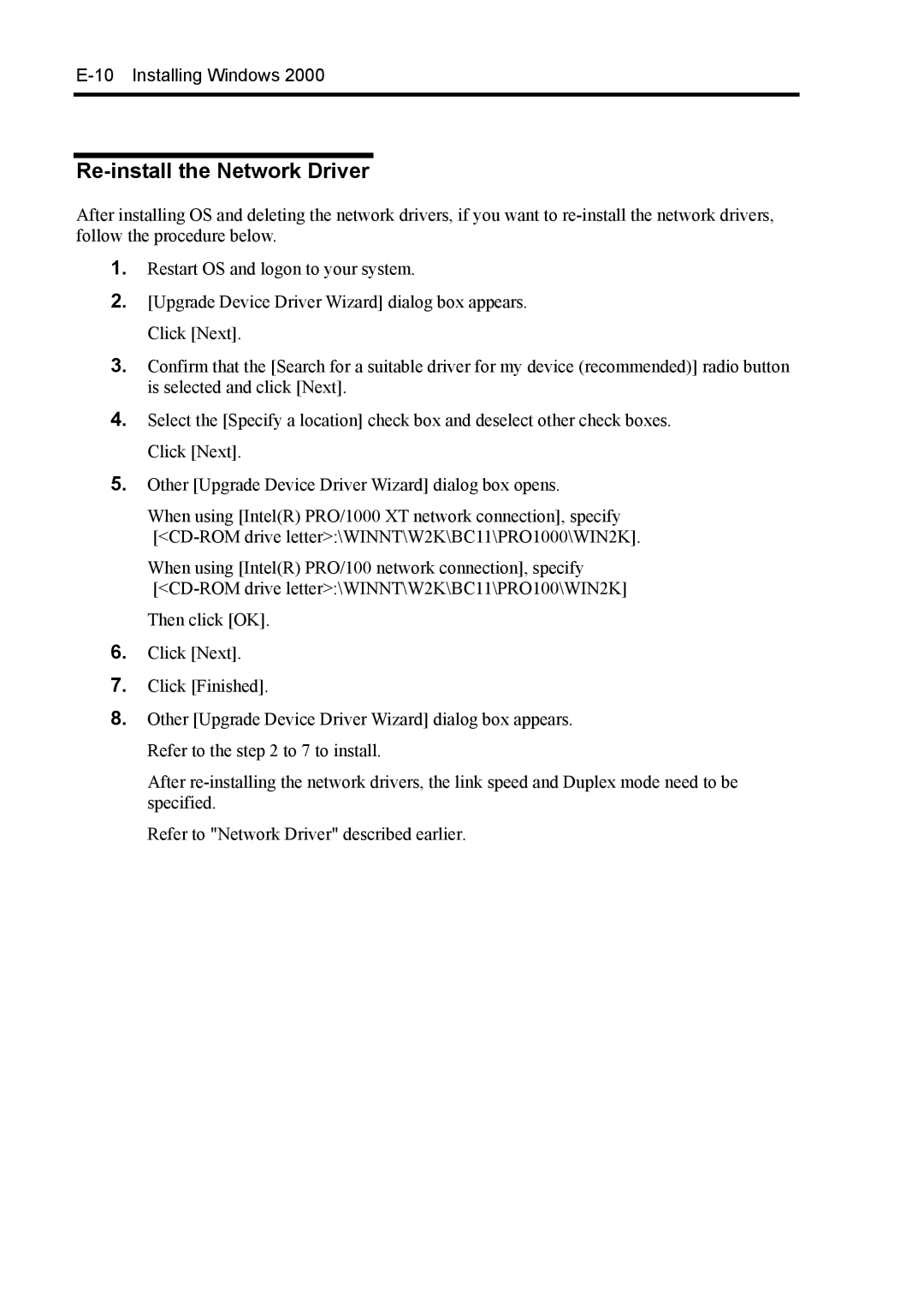 NEC 140Rc-4 manual Re-install the Network Driver 