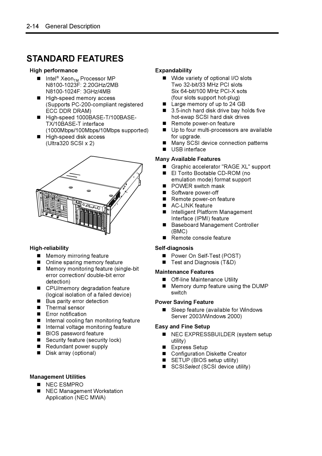 NEC 140Rc-4 manual Standard Features 