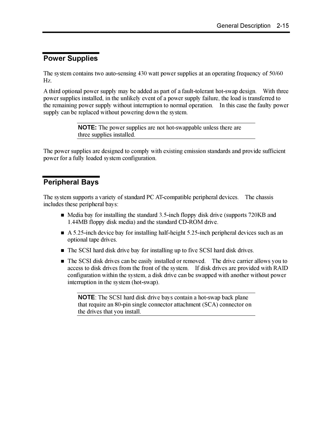 NEC 140Rc-4 manual Power Supplies, Peripheral Bays 