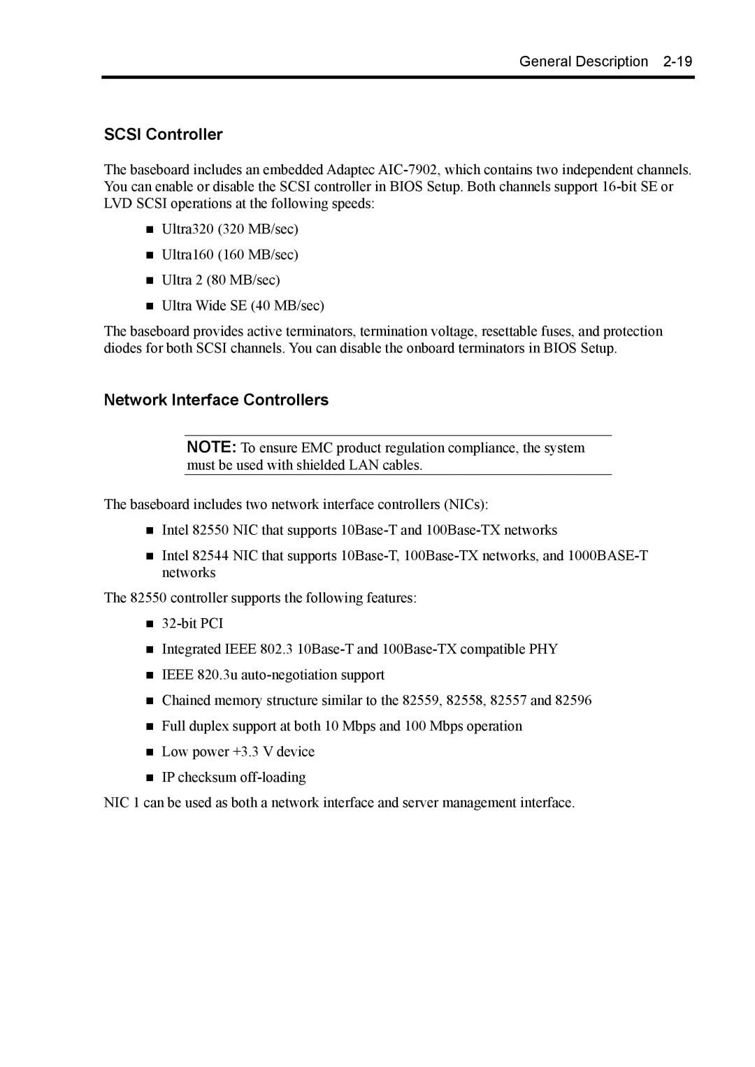 NEC 140Rc-4 manual Scsi Controller, Network Interface Controllers 