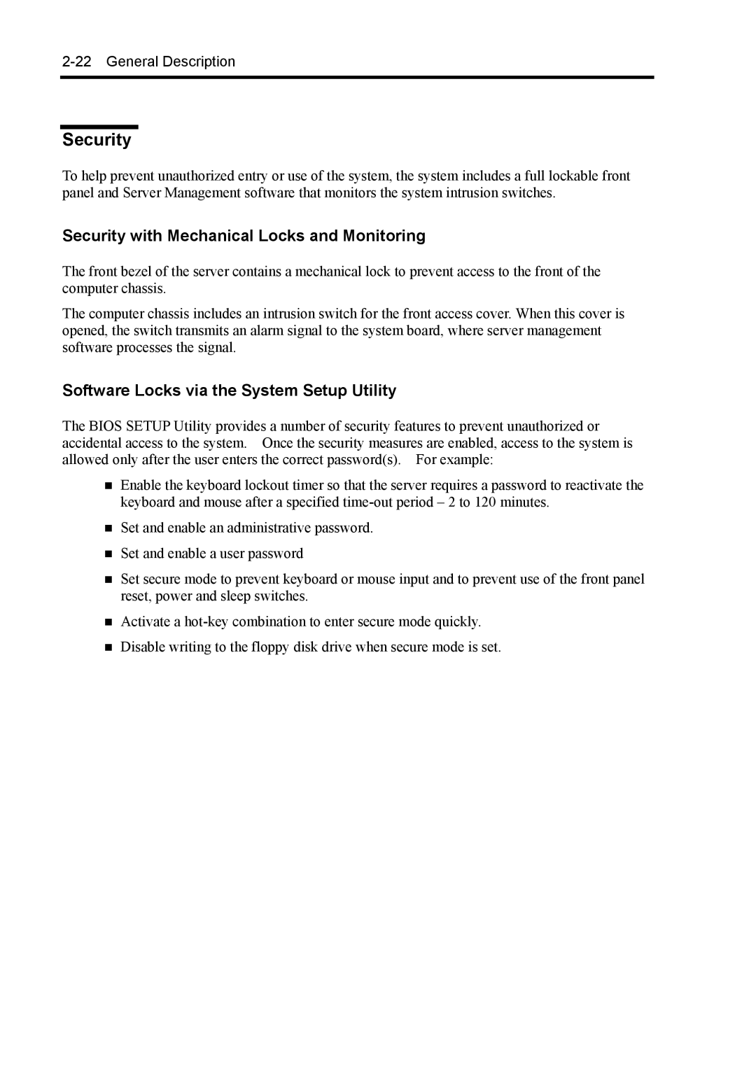 NEC 140Rc-4 manual Security with Mechanical Locks and Monitoring, Software Locks via the System Setup Utility 