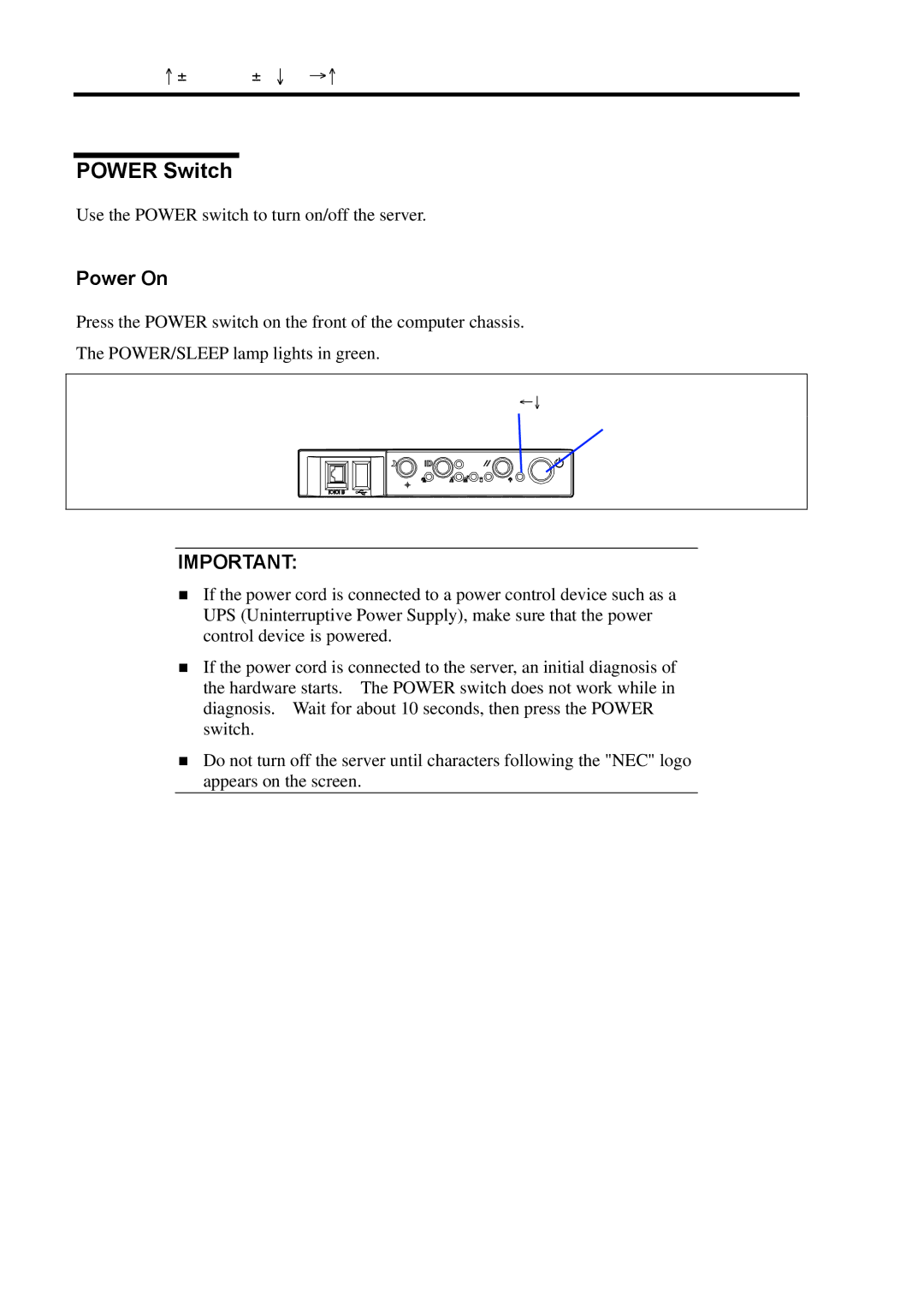 NEC 140Rc-4 manual Power Switch, Power On 