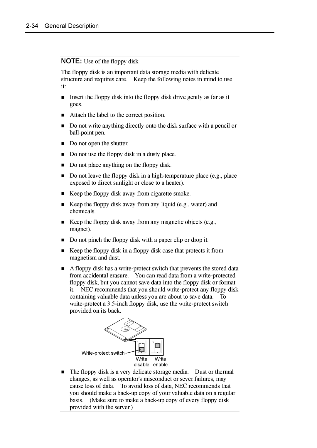 NEC 140Rc-4 manual Write-protect switch Write Write disable enable 