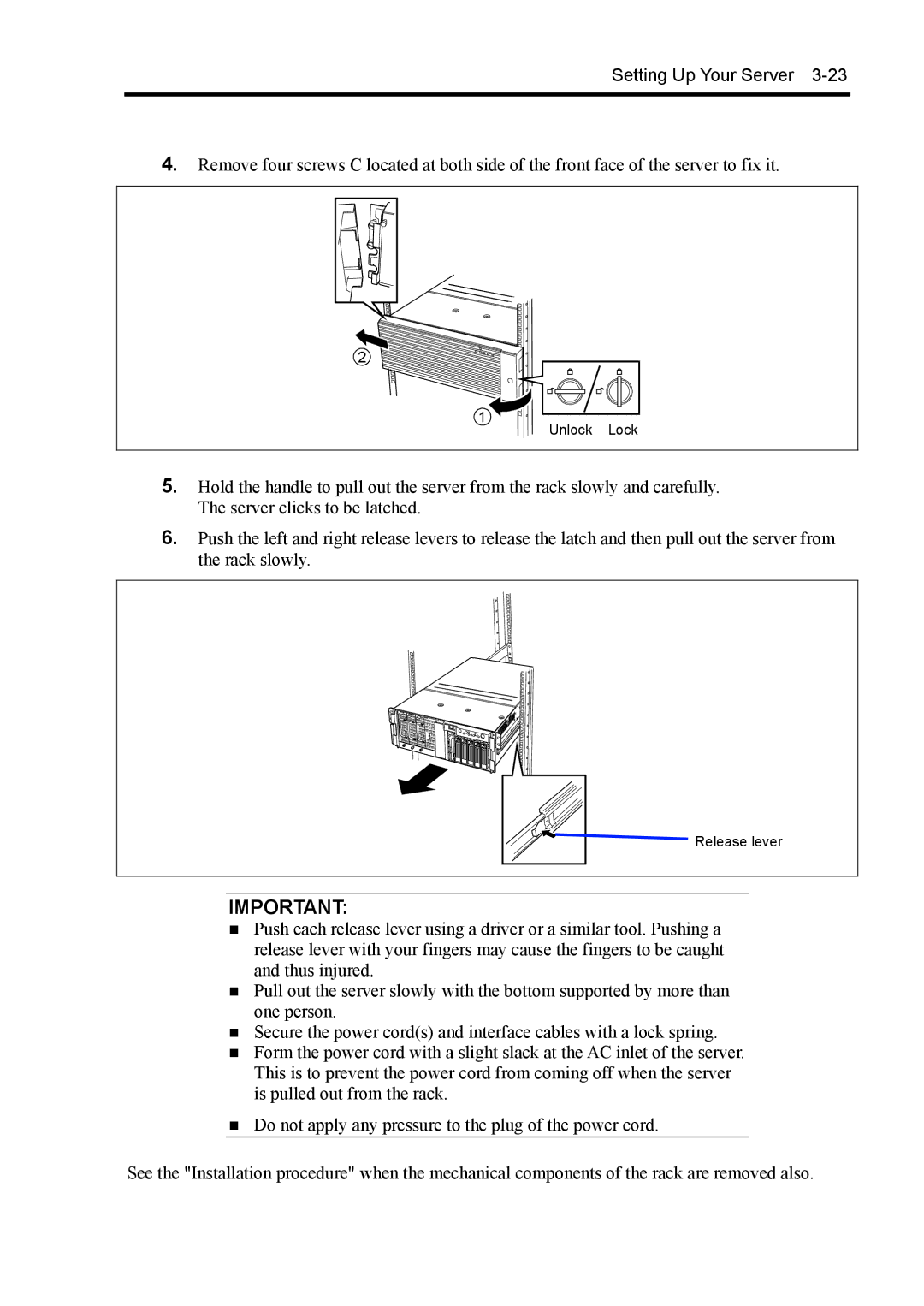 NEC 140Rc-4 manual Unlock Lock 