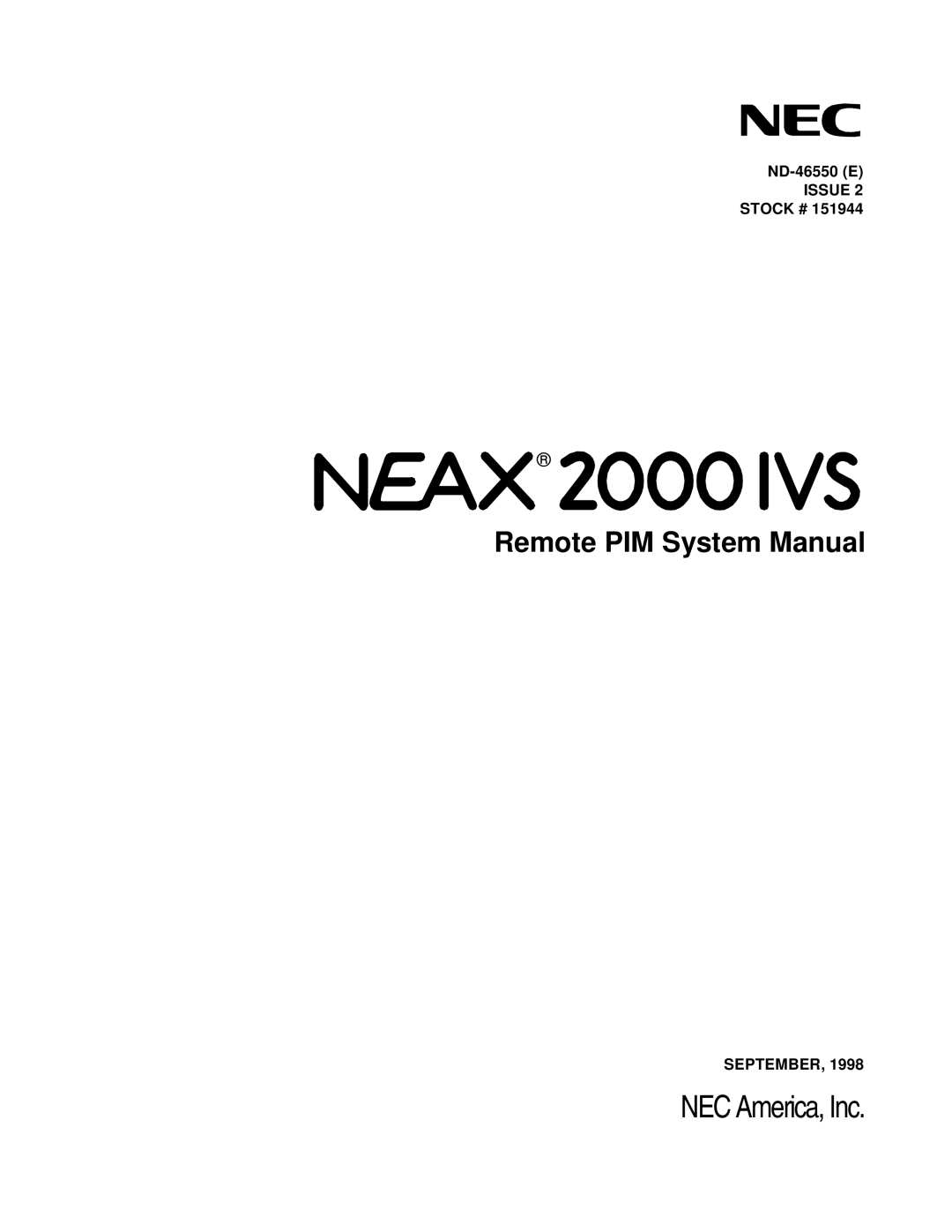 NEC 151944 system manual NEC America, Inc 