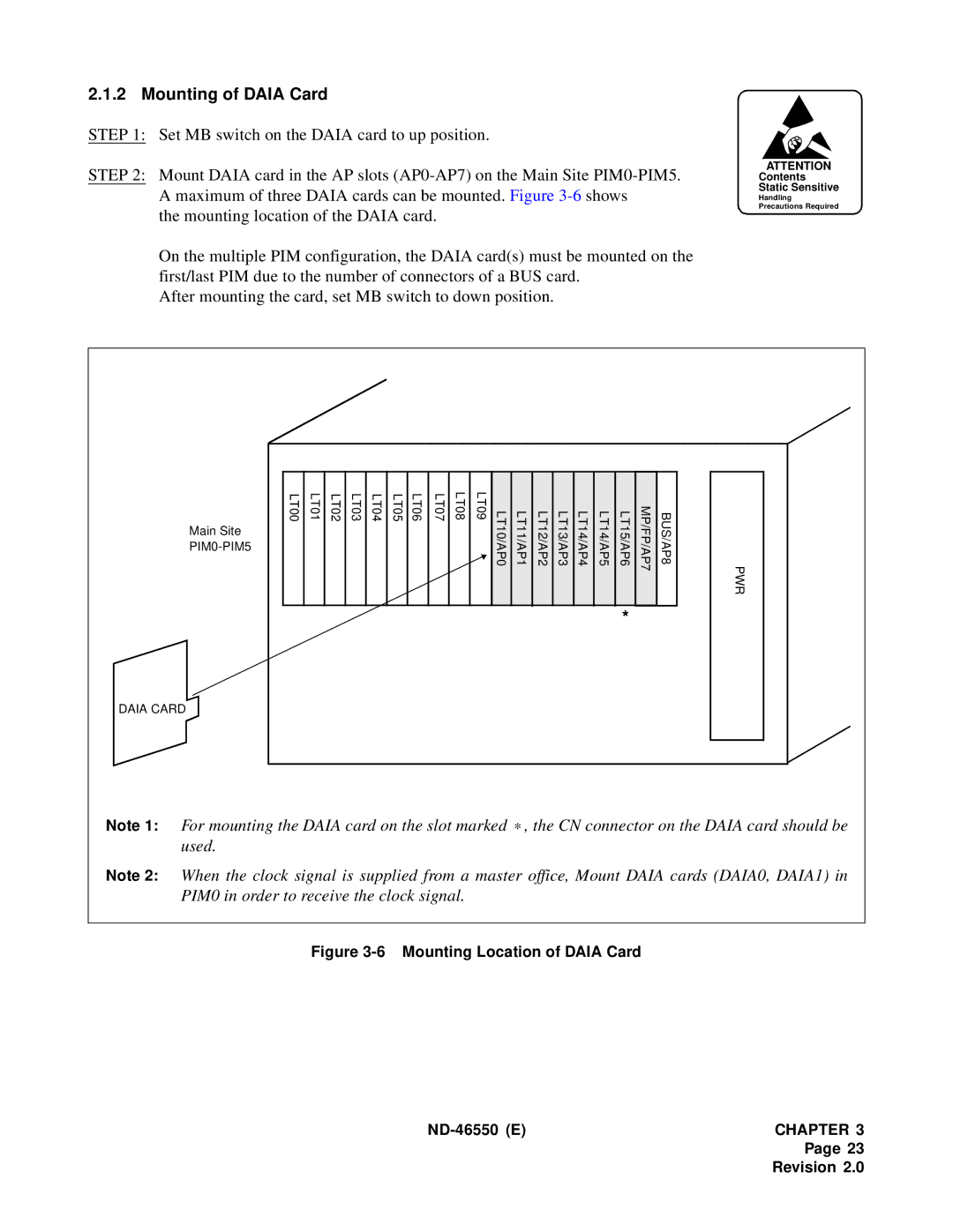 NEC 151944 system manual Mounting of Daia Card, Mounting Location of Daia Card ND-46550 E 