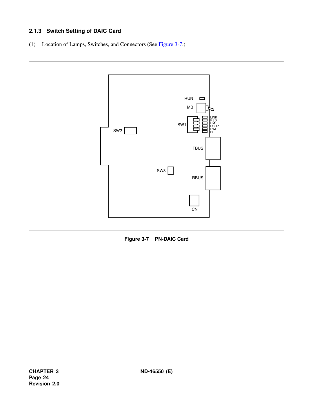 NEC 151944 system manual Switch Setting of Daic Card, PN-DAIC Card 