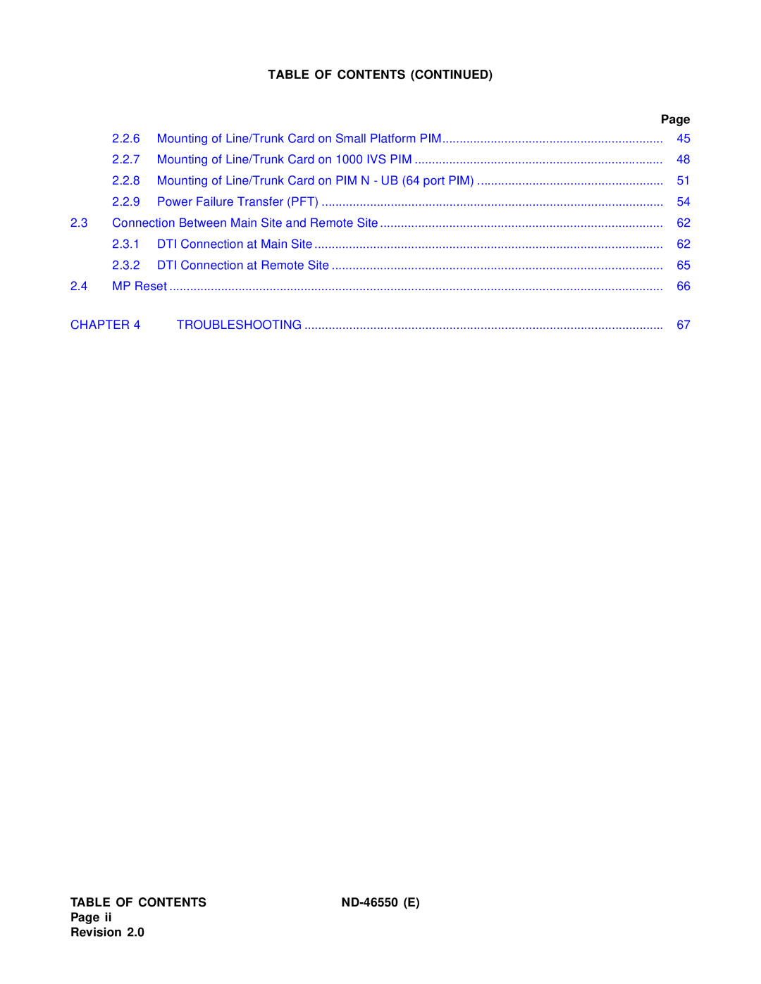 NEC 151944 system manual Table of Contents 