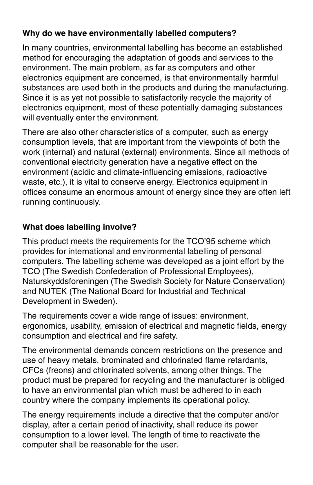 NEC 1525M manual Why do we have environmentally labelled computers? 