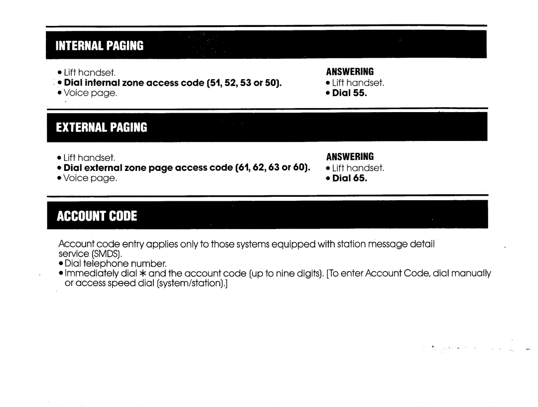 NEC 16 manual Dial Internal zone access code 51,52,53 Lift, Dial External Zone page access code 61,62,63 Lift 